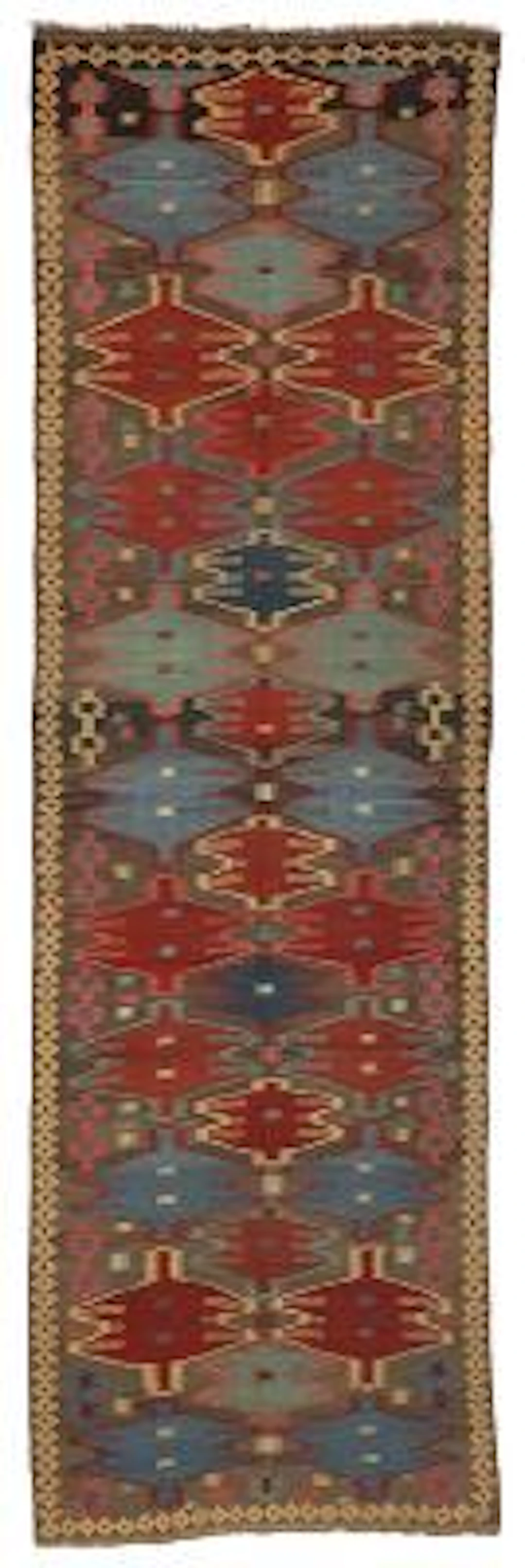 A rare Shahsavan kilim runner, Caucasus. Repeating design with staggered
