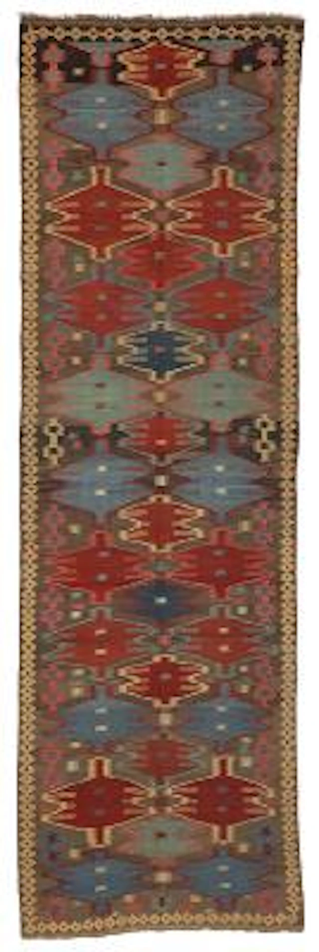 A rare Shahsavan kilim runner, Caucasus. Repeating design with staggered
