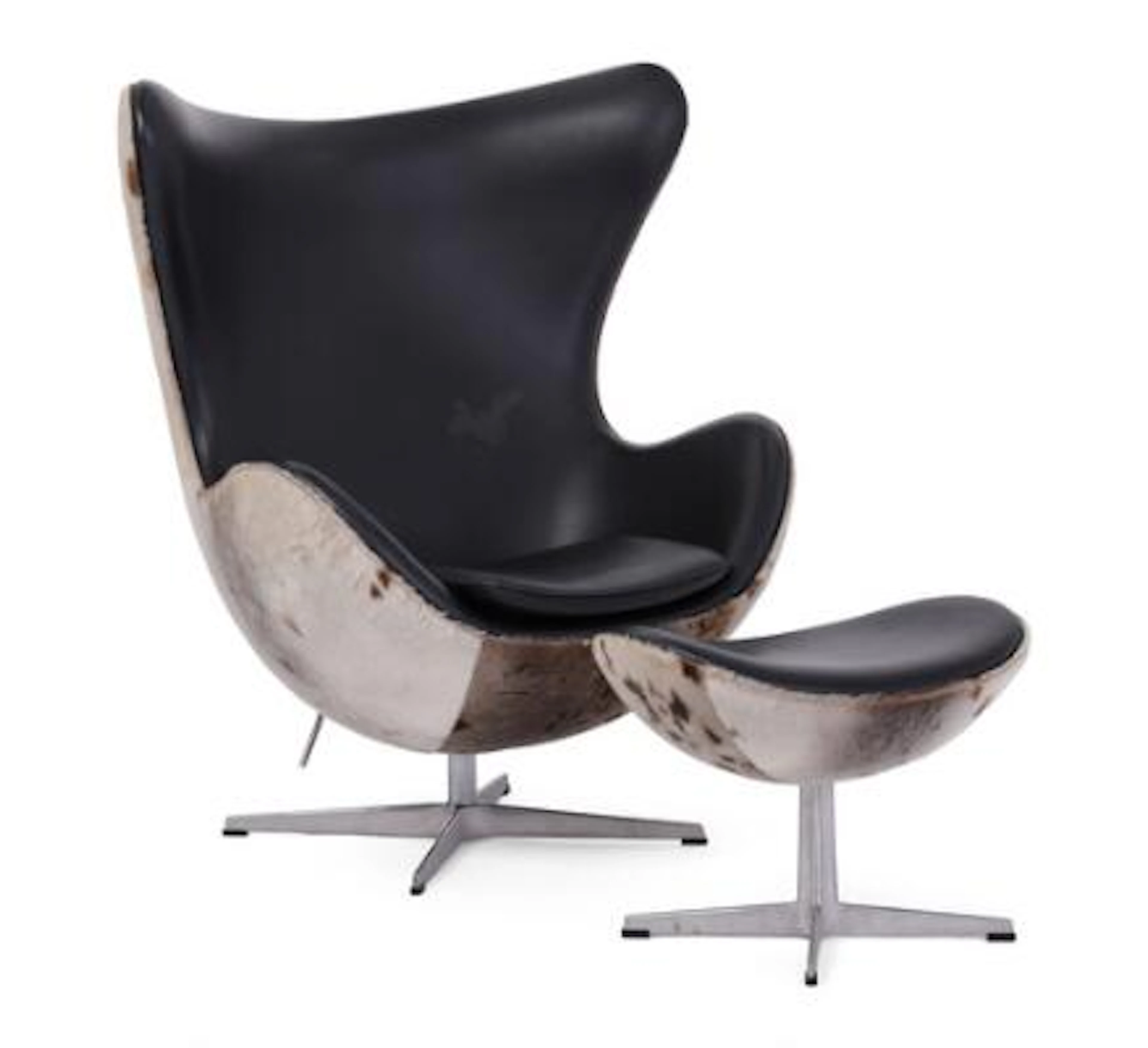 Arne Jacobsen: “The Egg”. Easy chair and stool with swivel base. Frame