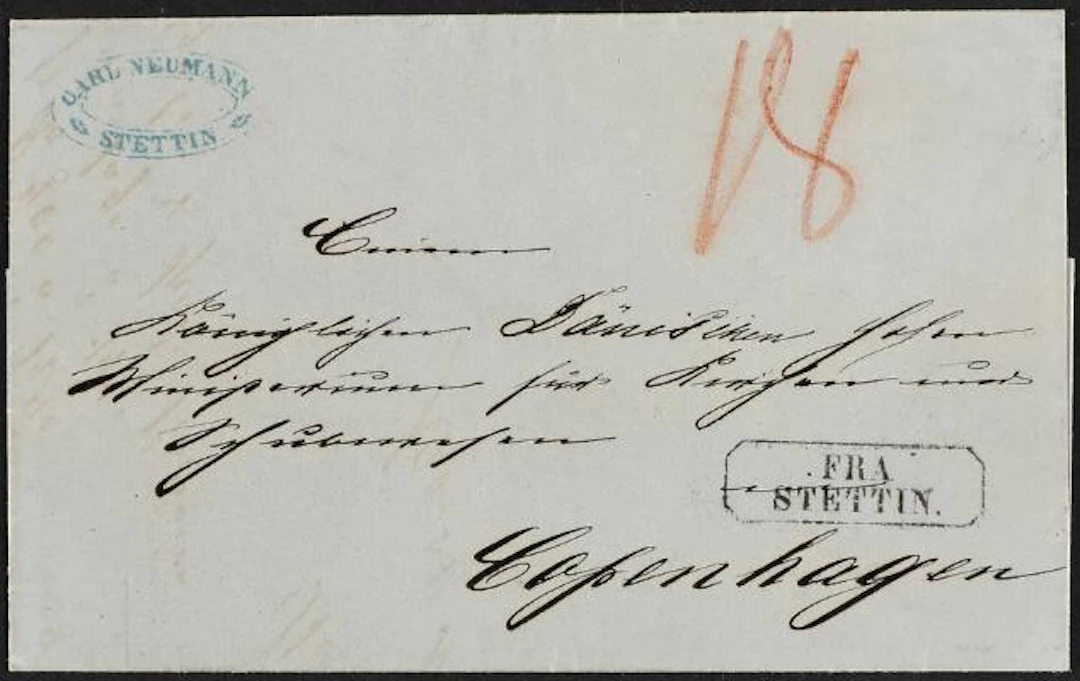 1858. Undated cover app. 1858 from Stettin, POLAND to Copenhagen with