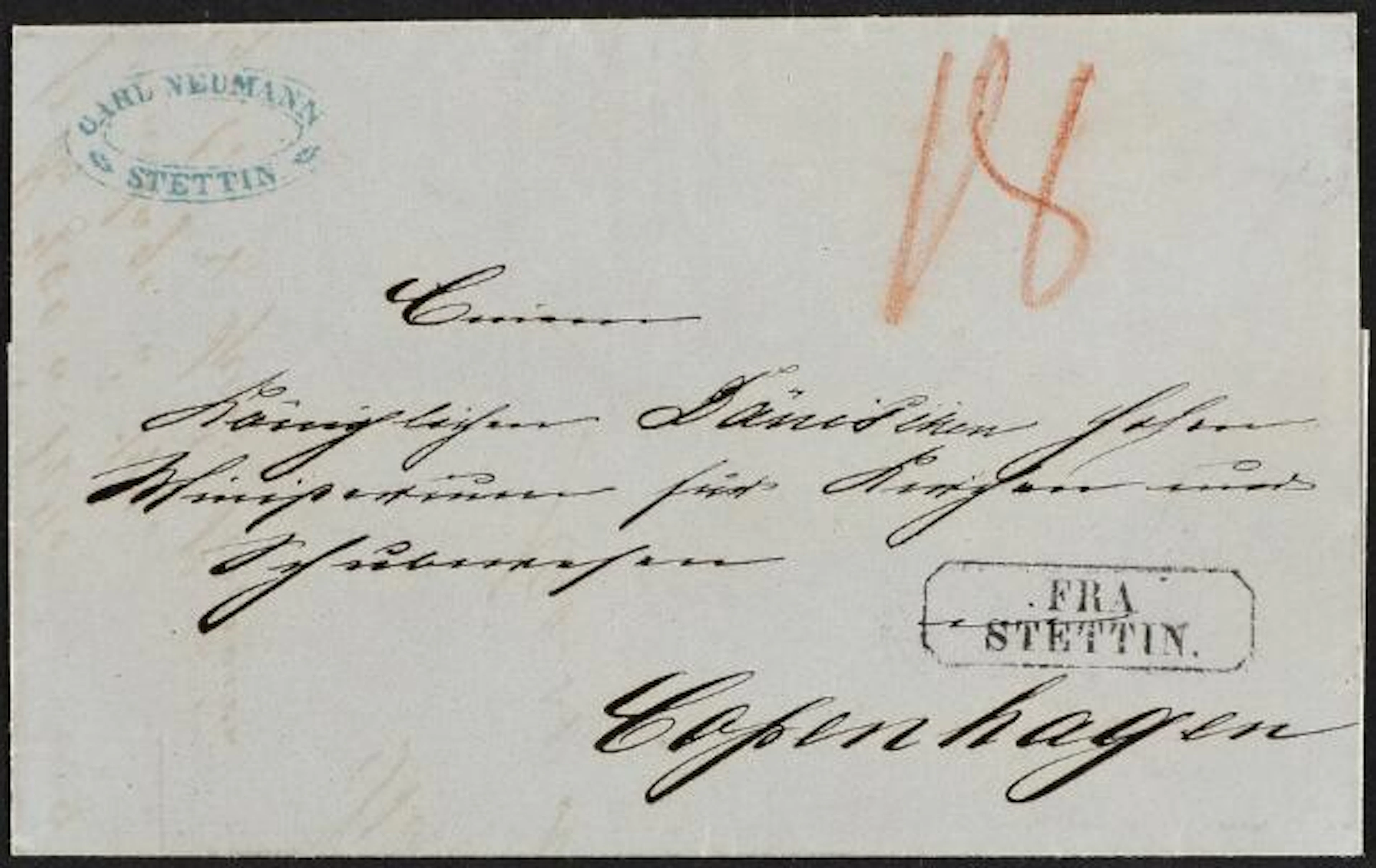 1858. Undated cover app. 1858 from Stettin, POLAND to Copenhagen with