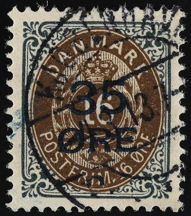 1912. Surcharge. 35/16 Øre, grey/brown. 26th print. INVERTED FRAME.