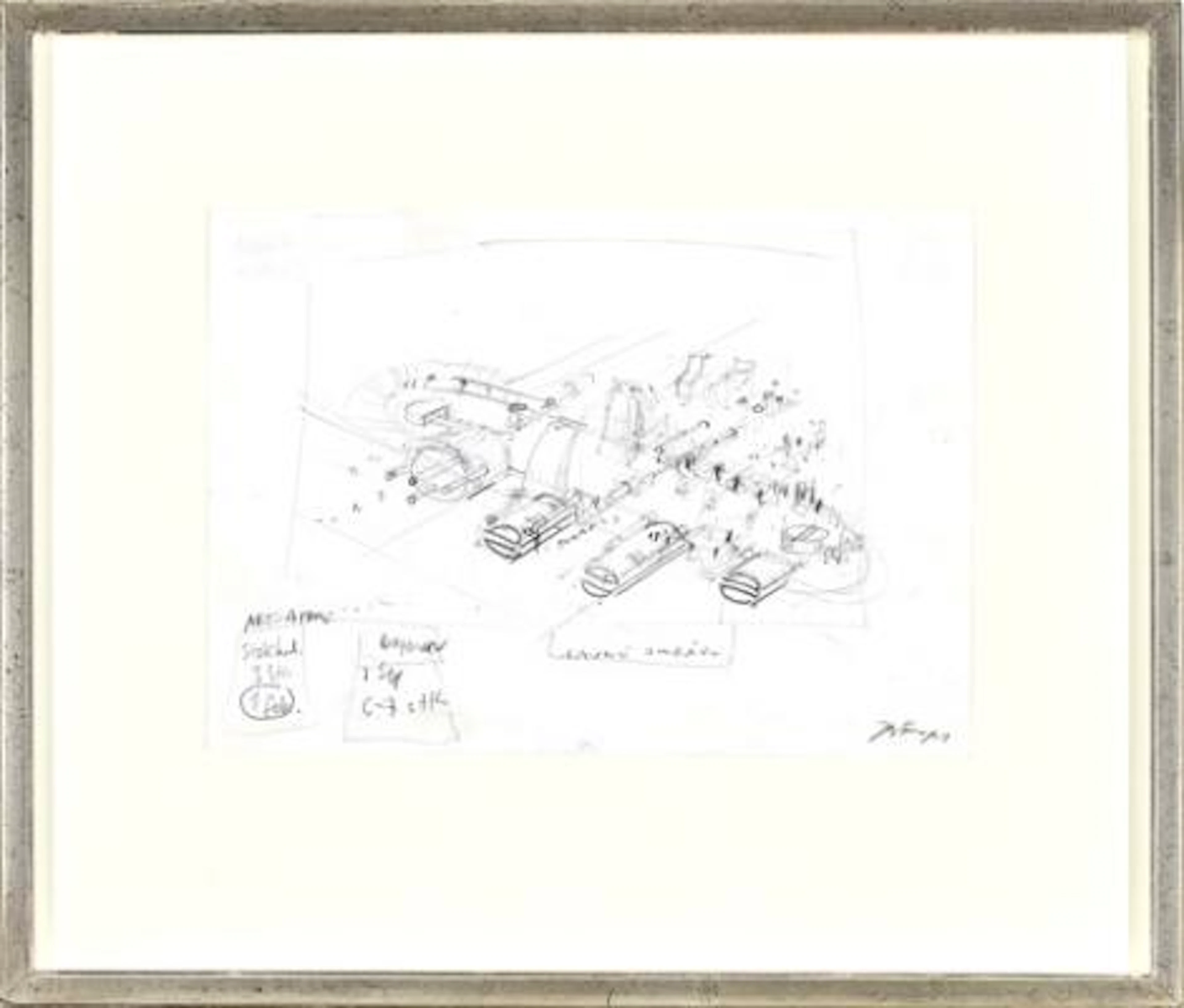 Jes Fomsgaard: Architectural drawing. Signed Jes Fomsgaard. Pencil