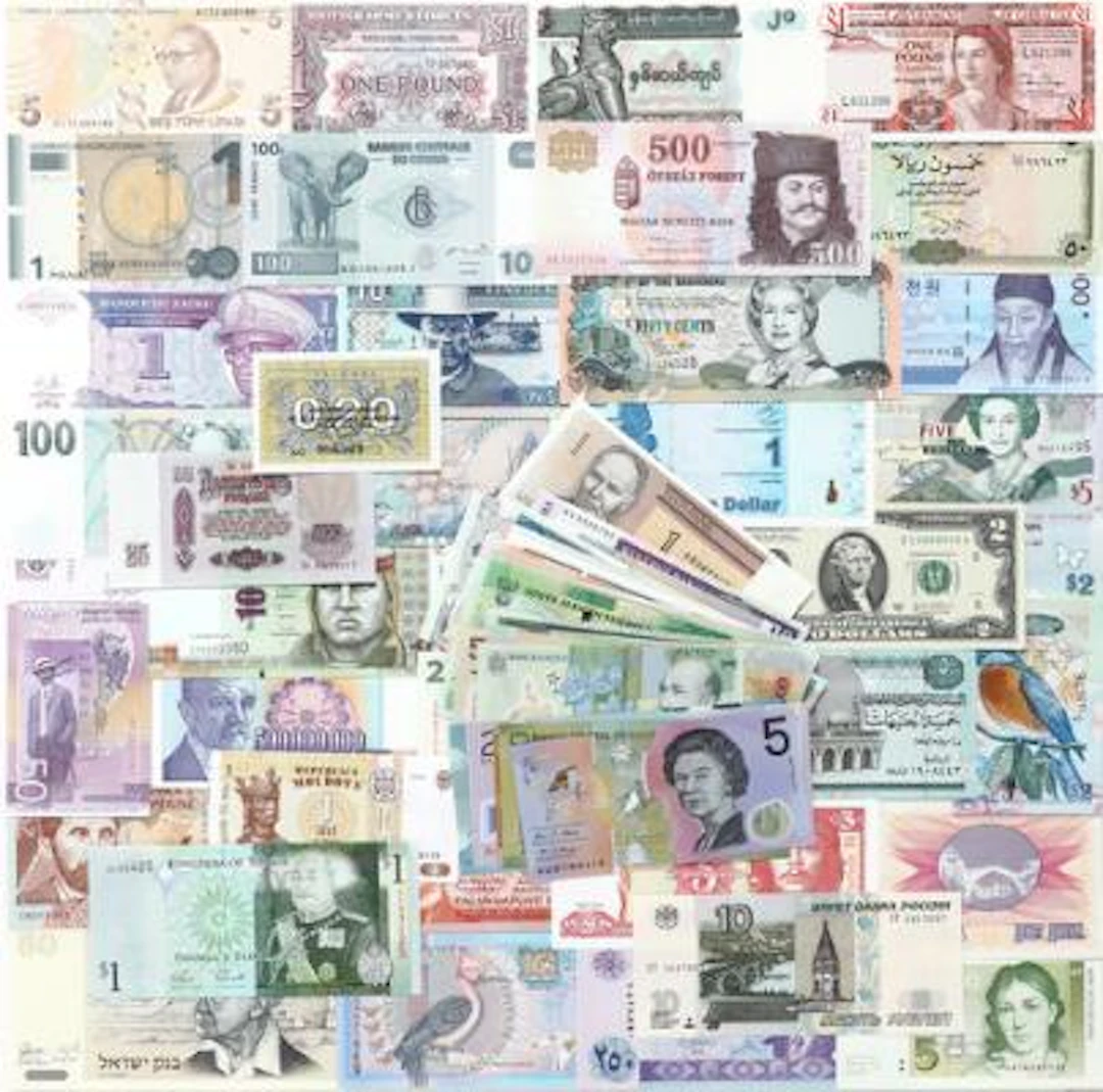 Collection of banknotes from countries all over the world, in total