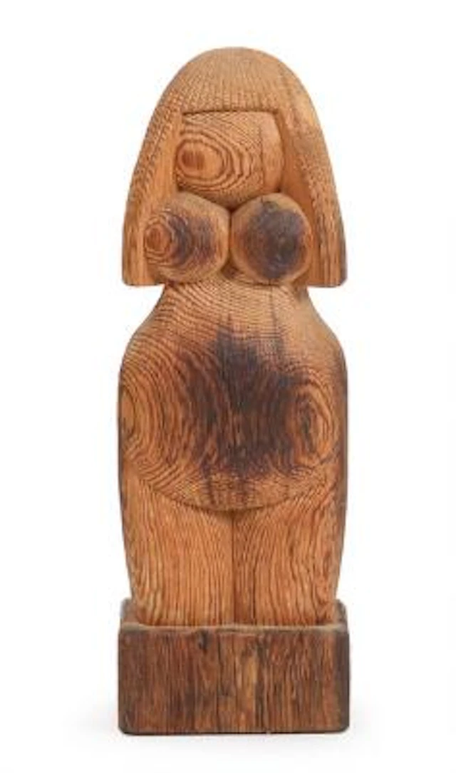 Jacob Hermann: Woman. Signed monogram. A carved pine figure. H. 90