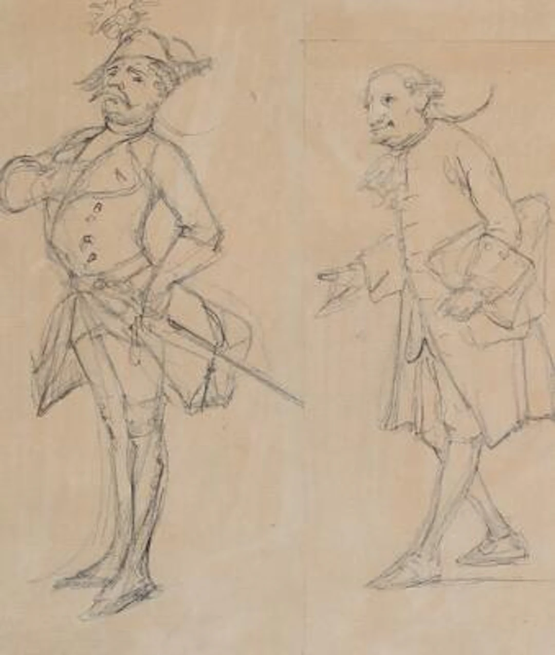 Wilhelm Marstrand: Study of two figures. Unsigned. Pen on paper. Sheet