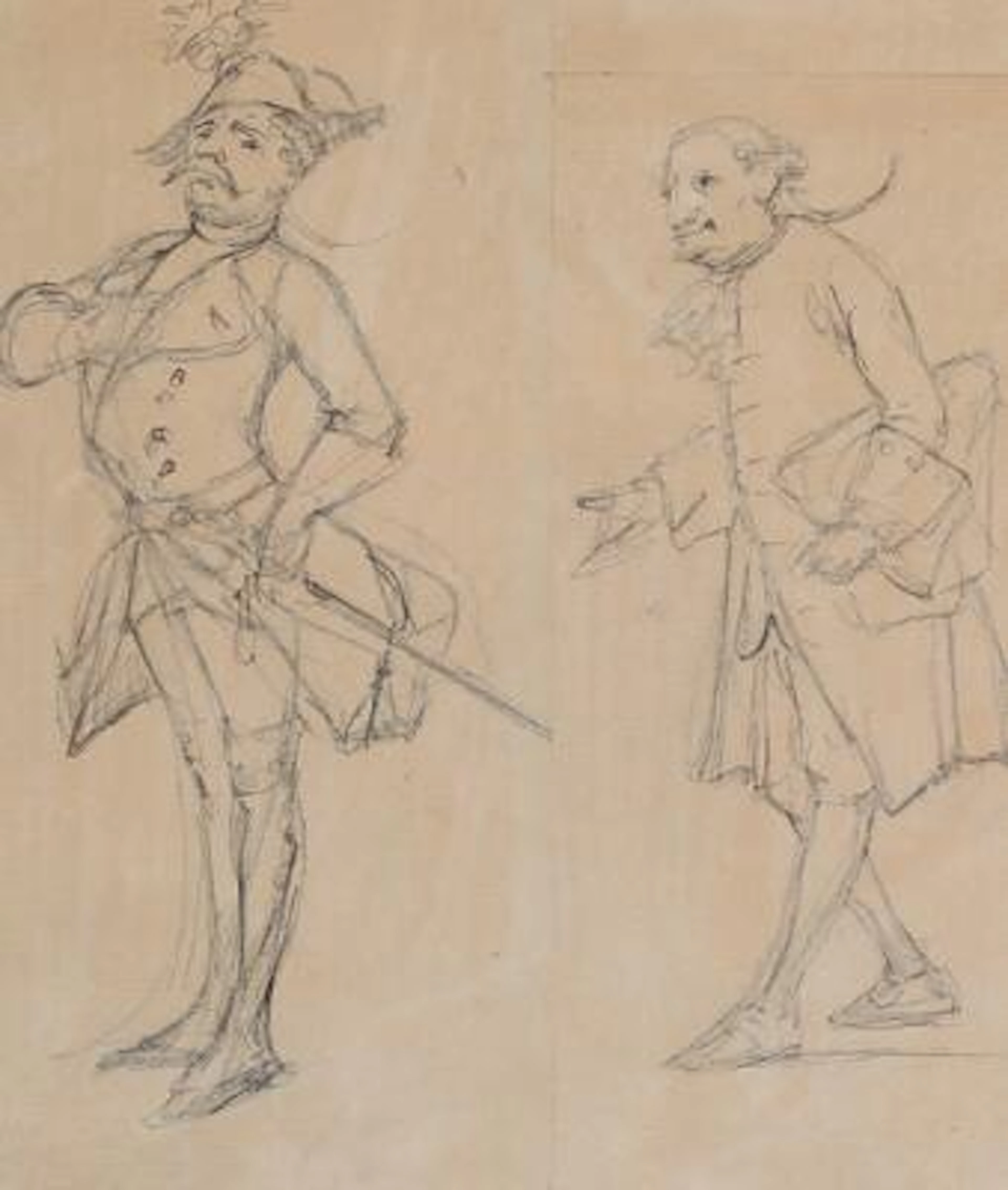 Wilhelm Marstrand: Study of two figures. Unsigned. Pen on paper. Sheet