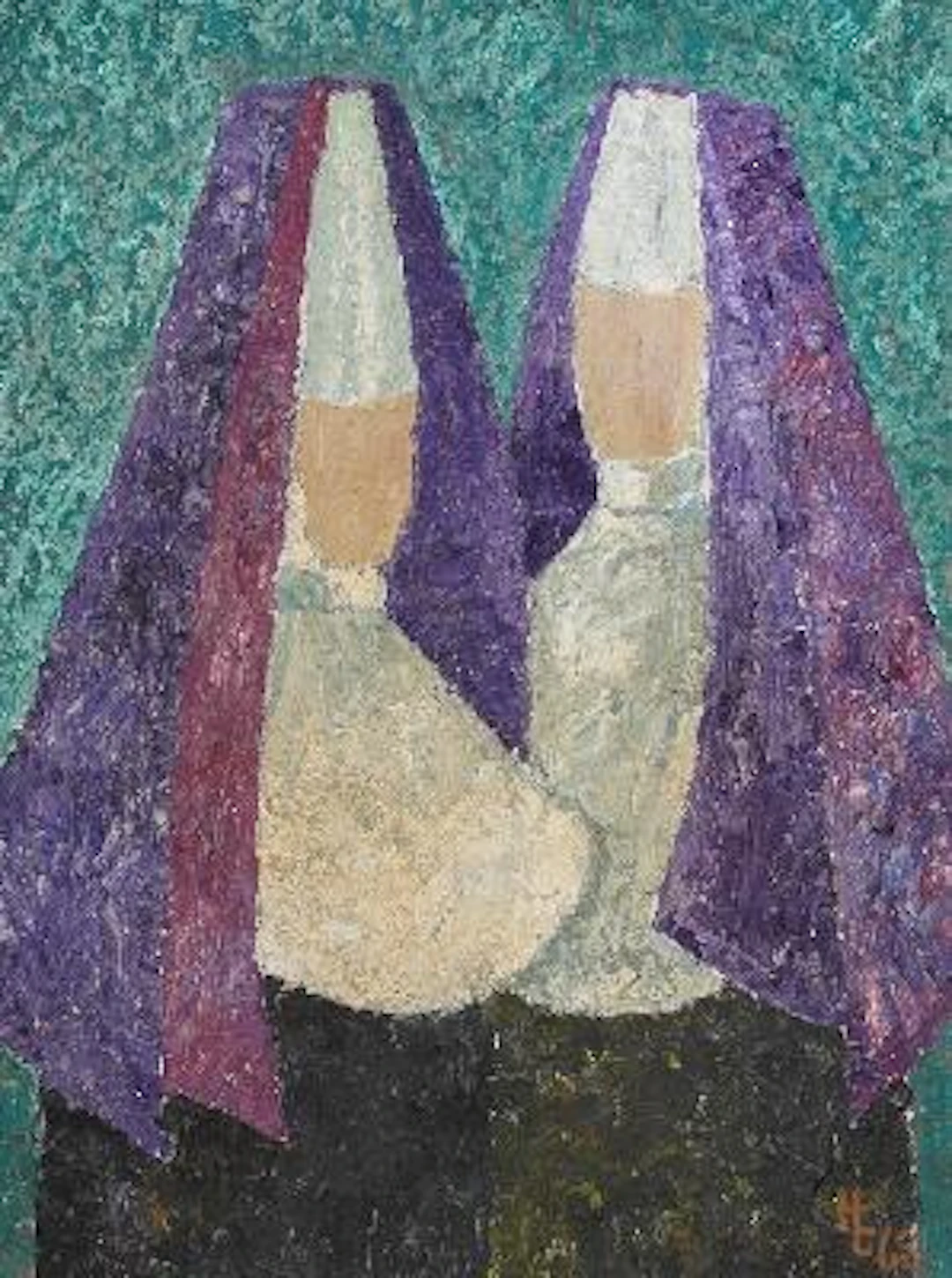 Helge Engelbrecht: Two Nuns, 1968. Signed with monogram 68. Oil on