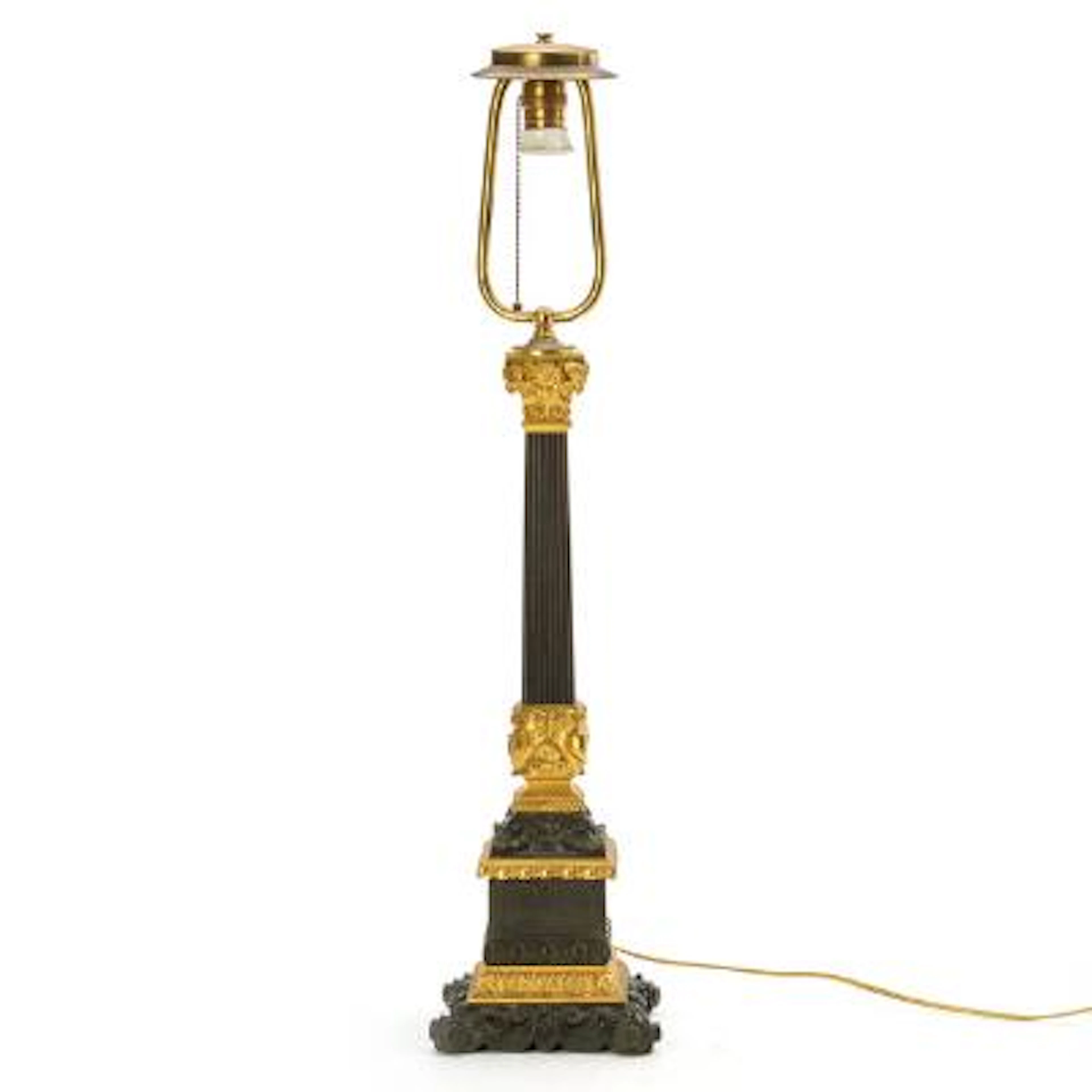 French table lamp in patinated and partly gilt bronze. Last quarter