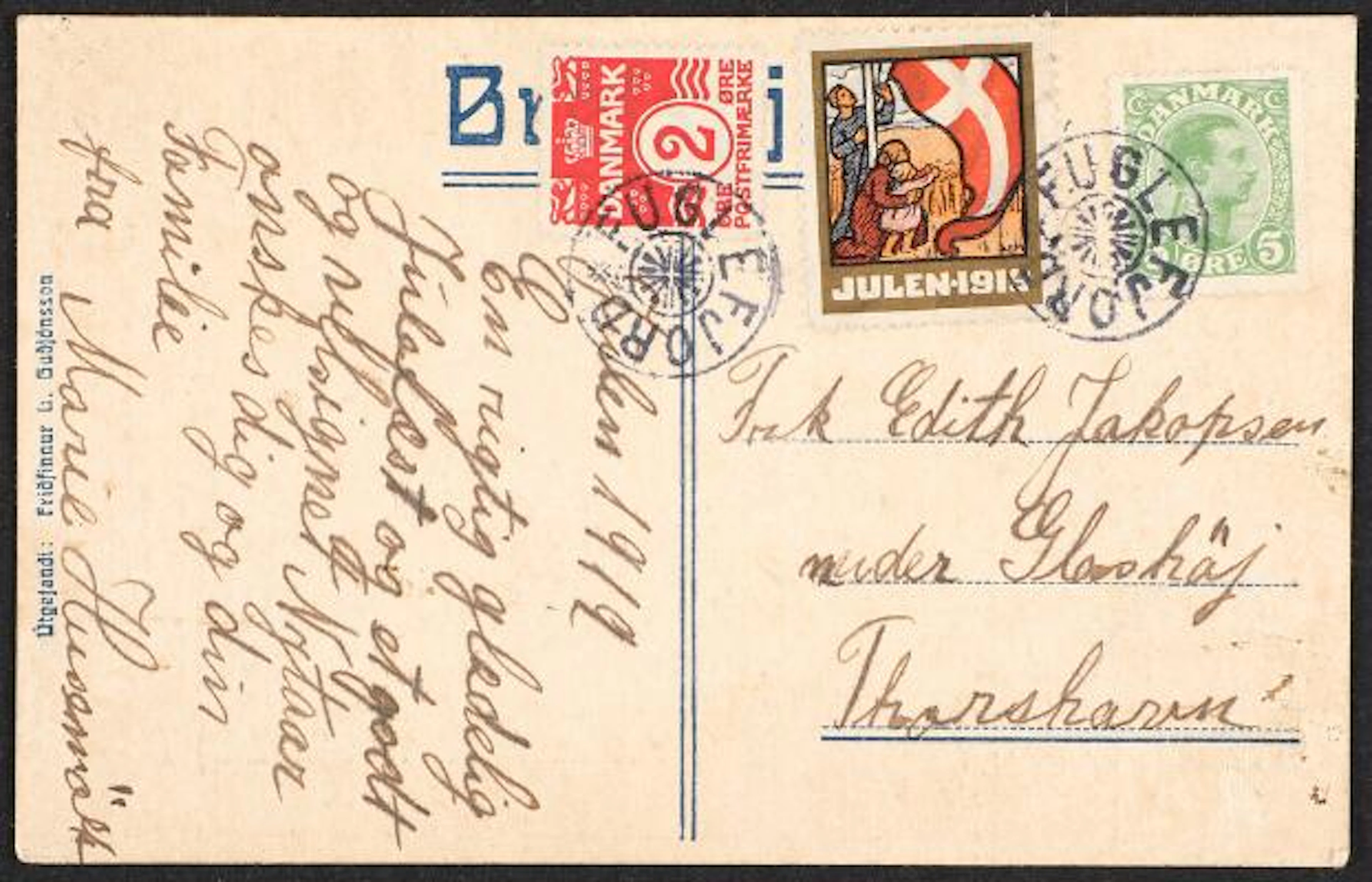 Faroe Islands. FUGLEFJORD. 1913. Christian X. 5 Øre, green and Numeral.