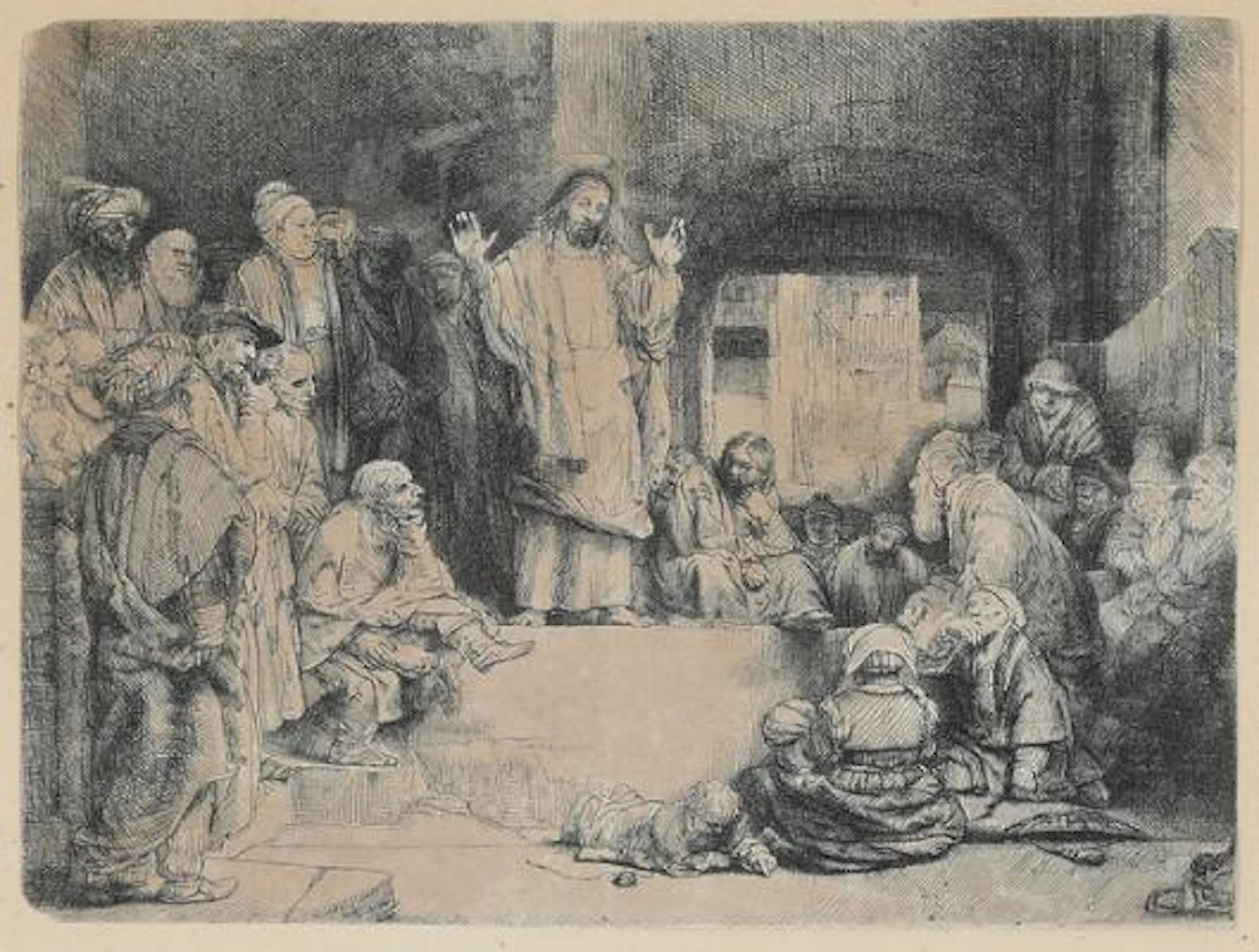 Rembrandt van Rijn: "Christ Preaching" (La Petite Tombe). About 1652.