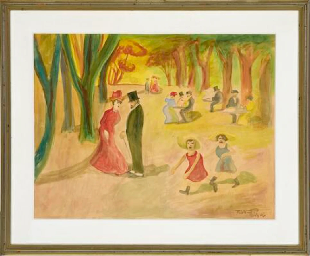 Robert Storm Petersen: Street life in a park. Signed R. Storm P. Paris