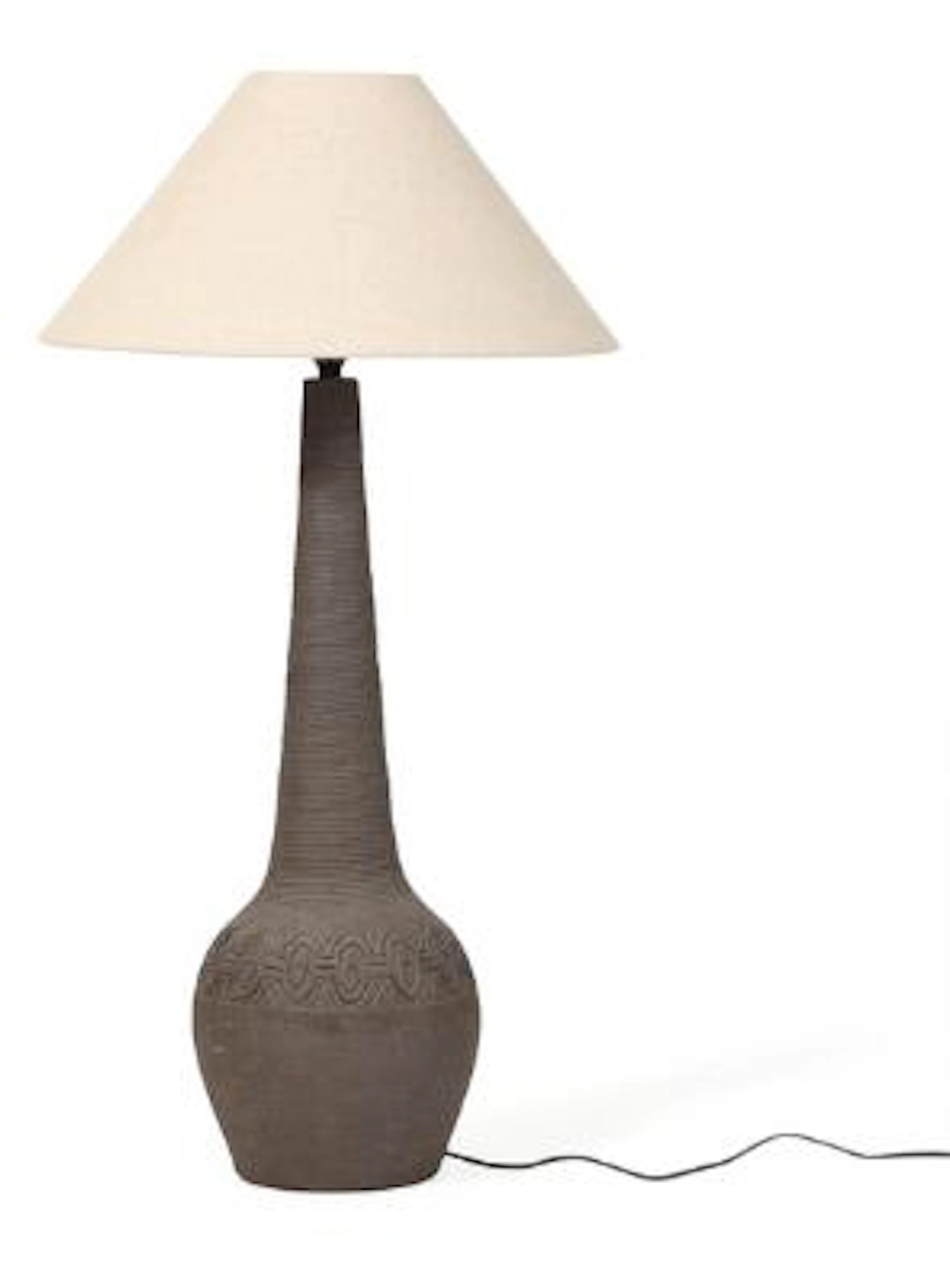 Danish ceramist: Large chamotte table lamp. Signed monogram LK. 1970s.