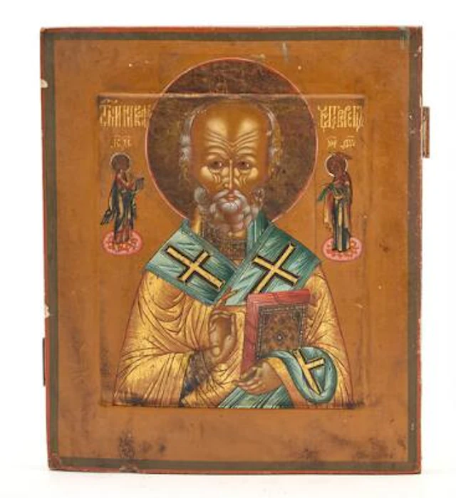 Russian icon depicting St. Nicholas. Tempera on wooden panel. 19th