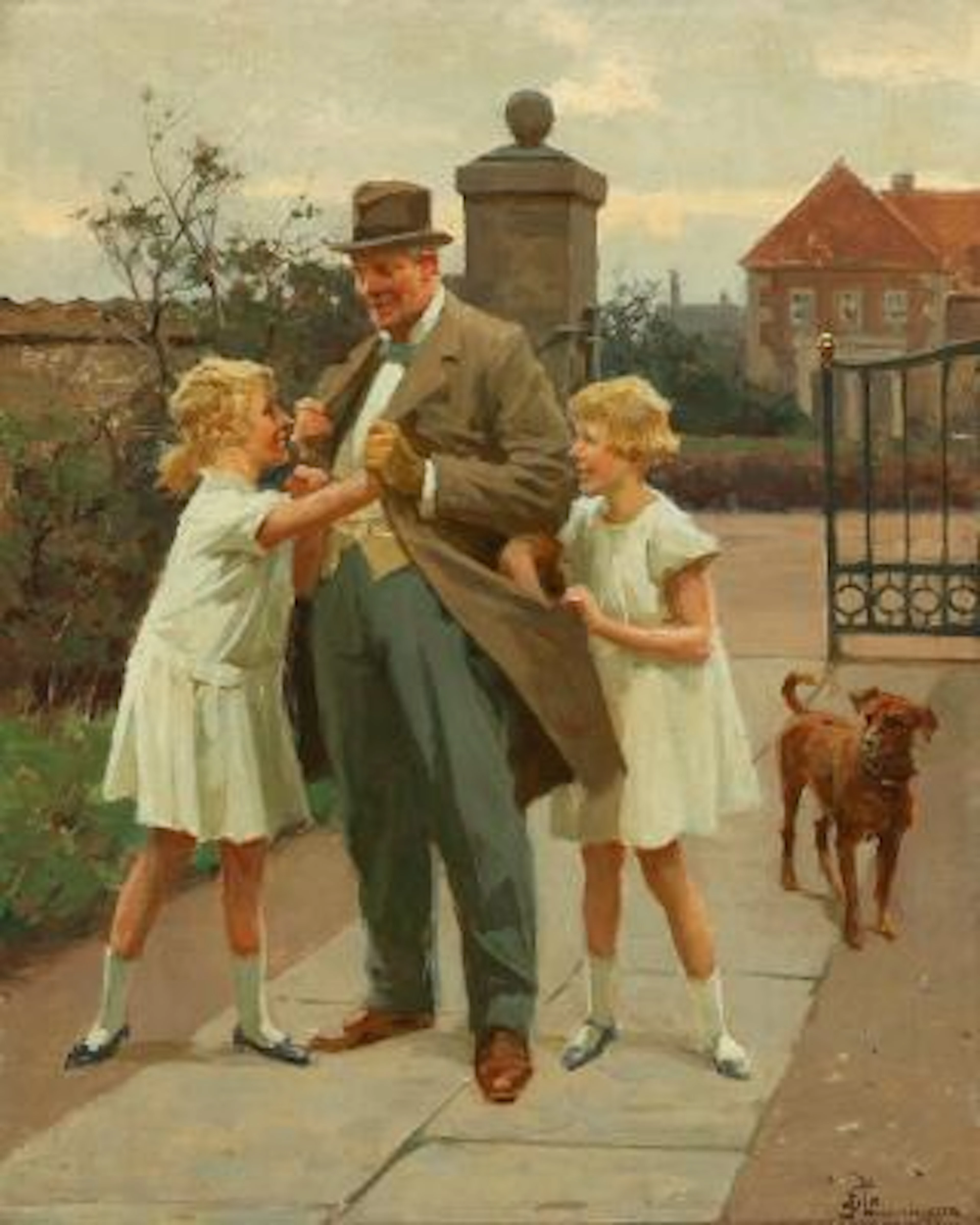 Erik Henningsen: Two girls searching the visitor's pockets. Signed