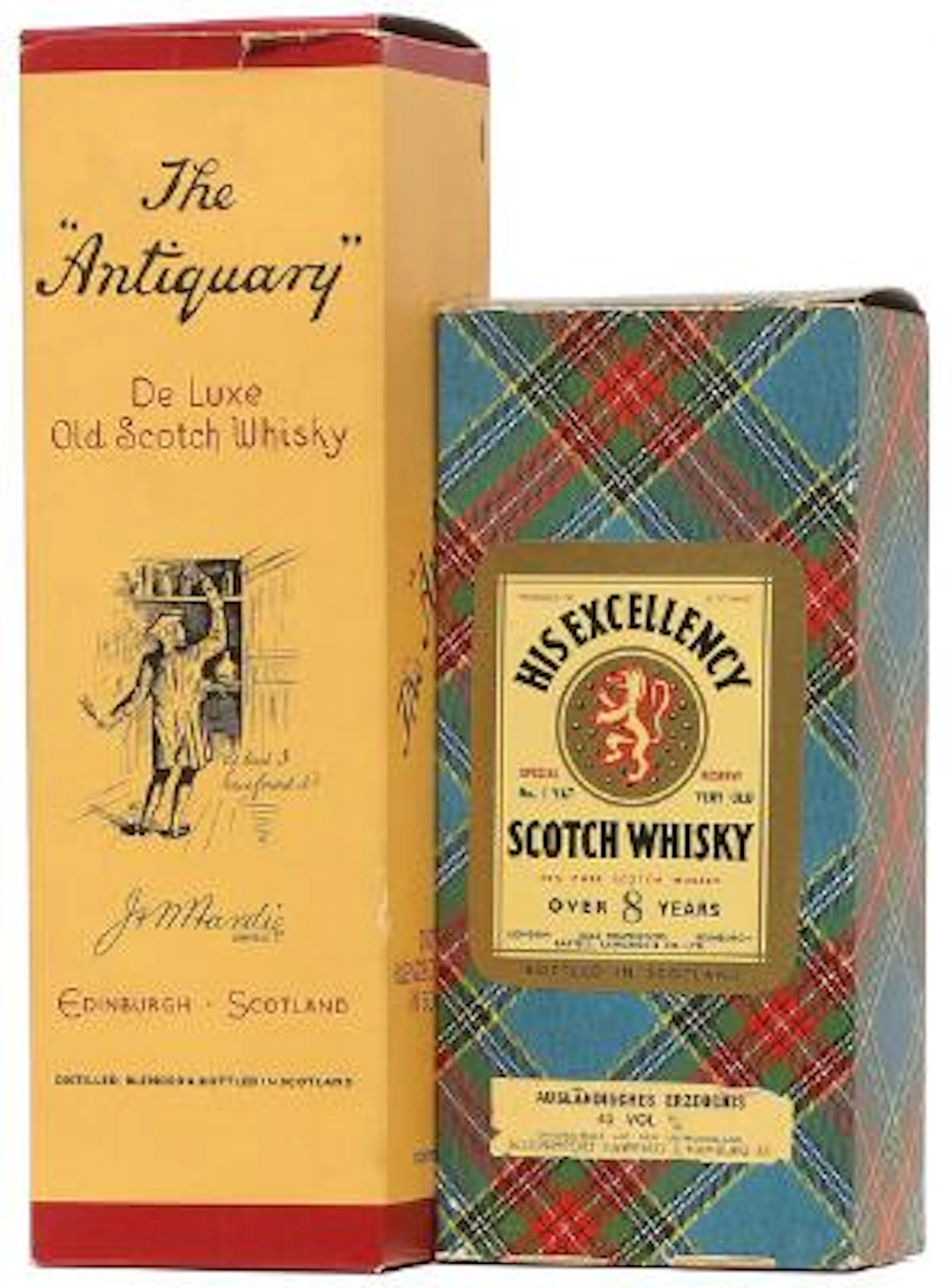 1 bt. The Antiquary "De Luxe" Old Scotch Whisky Oc. etc. Total 2 bts.