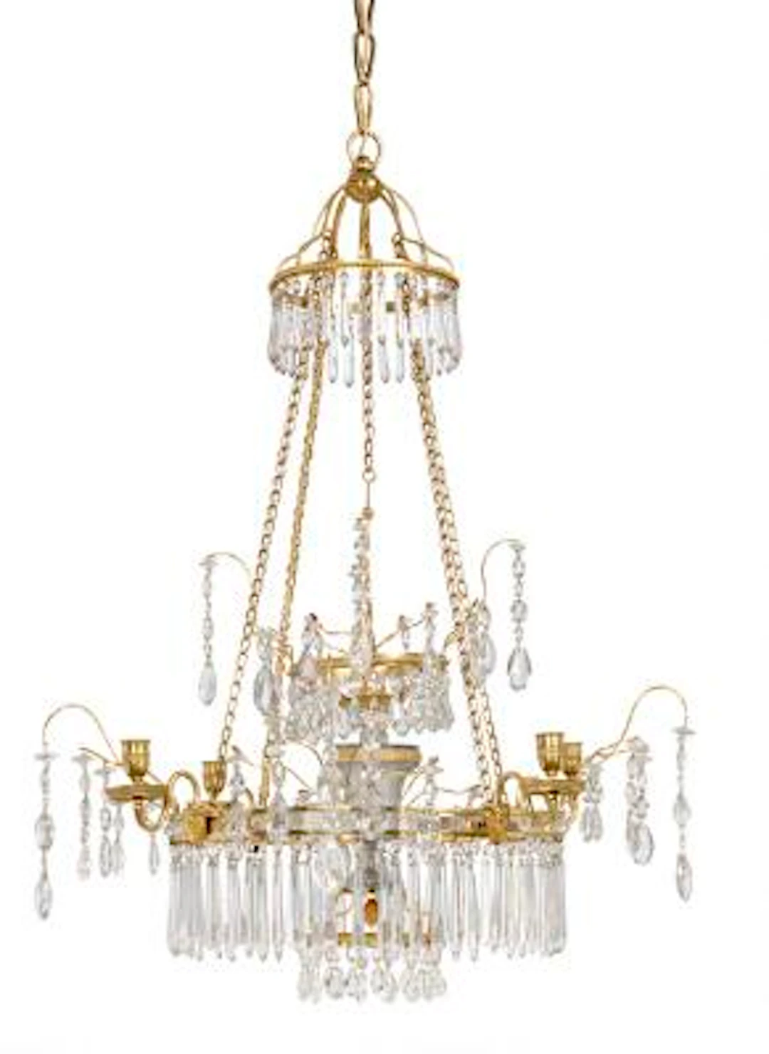 French Louis XVI chandelier. Internal mounted for electricity. Late