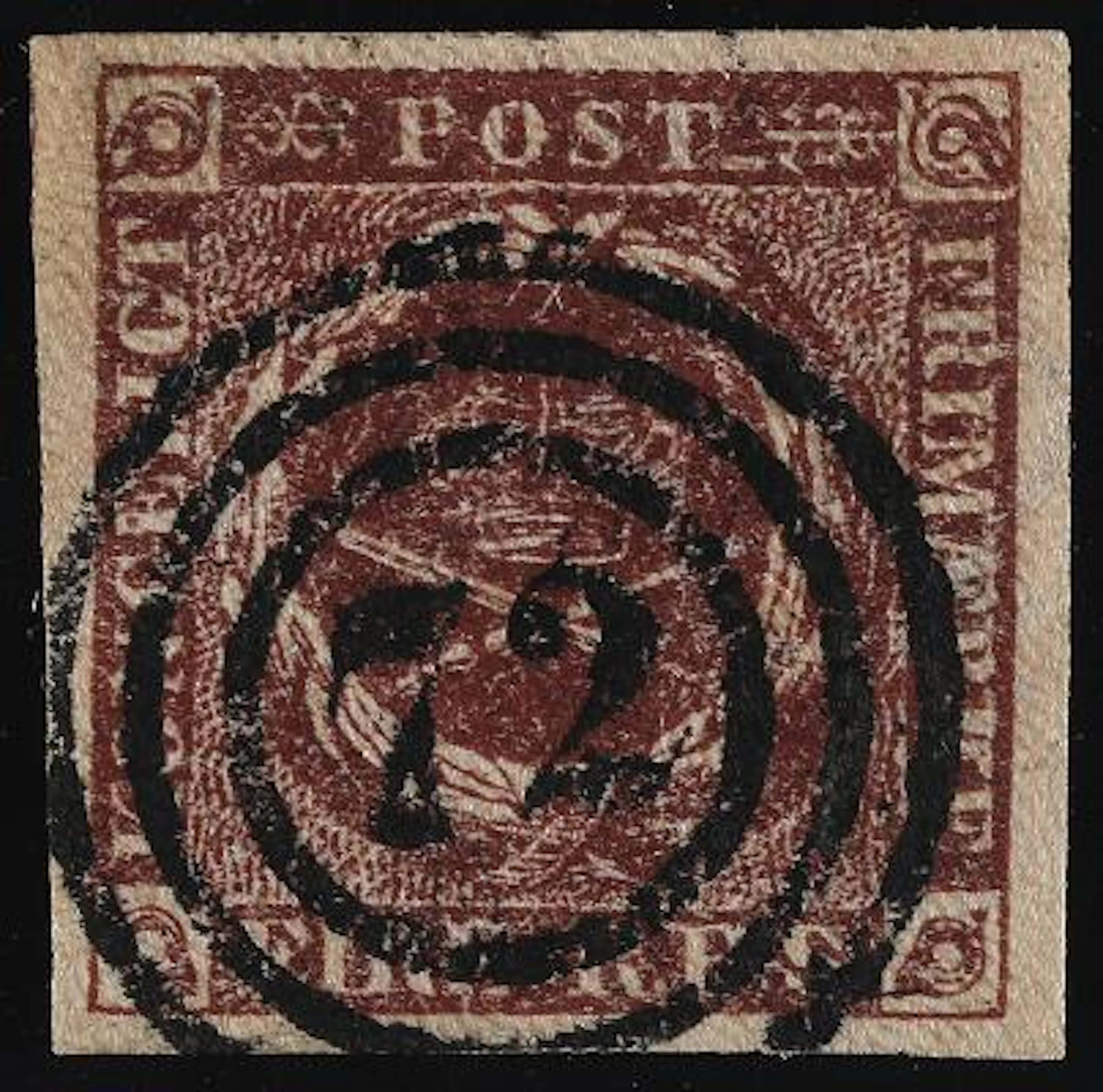 1852. 4 RBS, red brown. Thiele I. Plate II, no. 5 KRANHOLD RETOUCH.