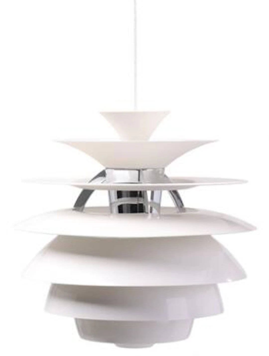 Poul Henningsen: "Snow ball". Pendant with white lacquered metal lamellas.