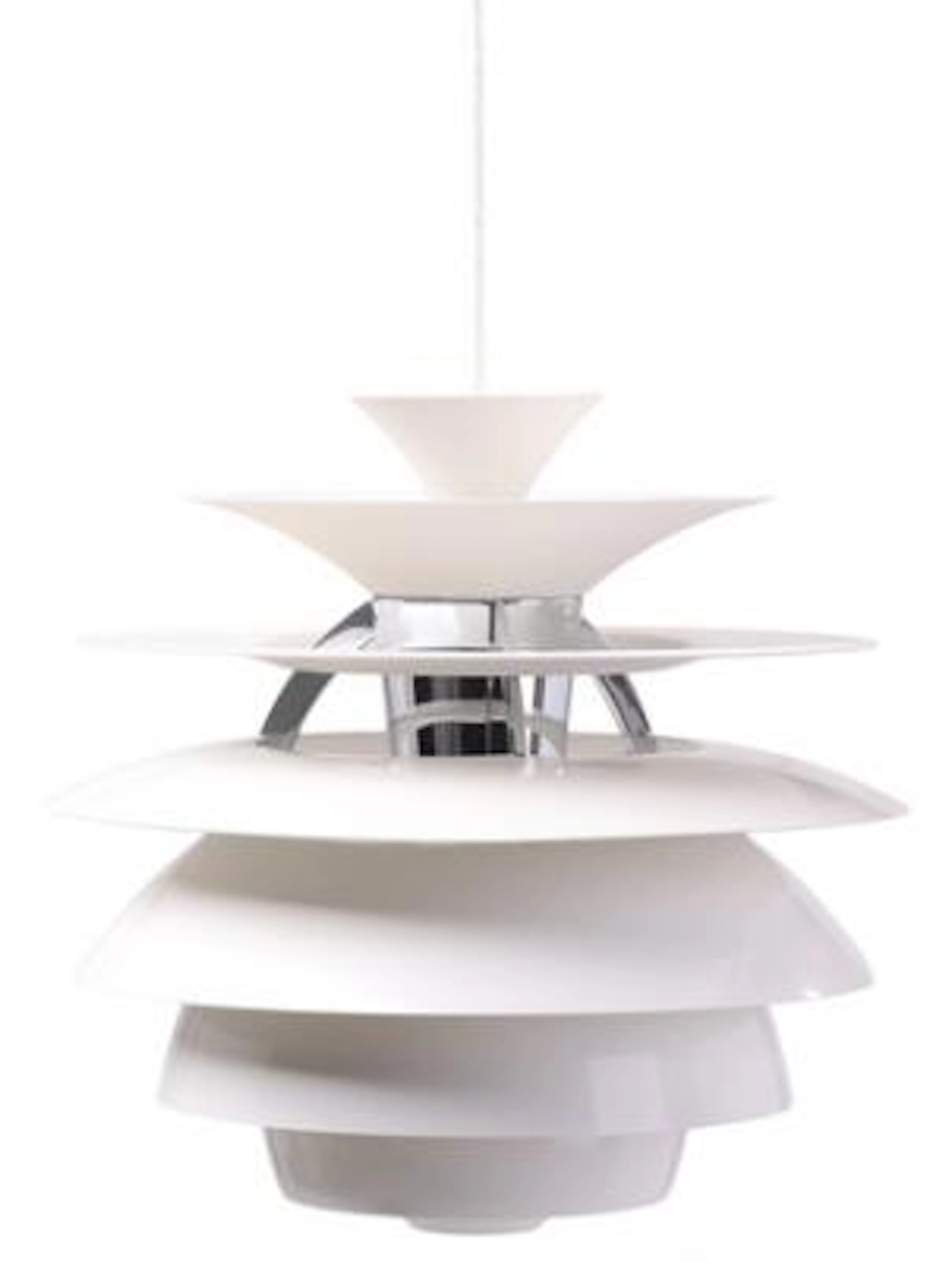 Poul Henningsen: "Snow ball". Pendant with white lacquered metal lamellas.