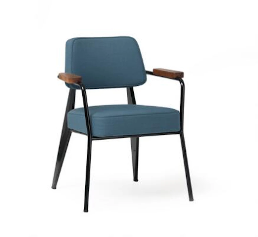 Jean Prouvé: "Fauteuil Direction". Armchair with blacklaqured metal