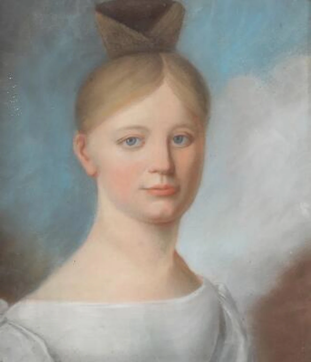 Painter unknown, 19th century: Portrait of a young woman. Unsigned.