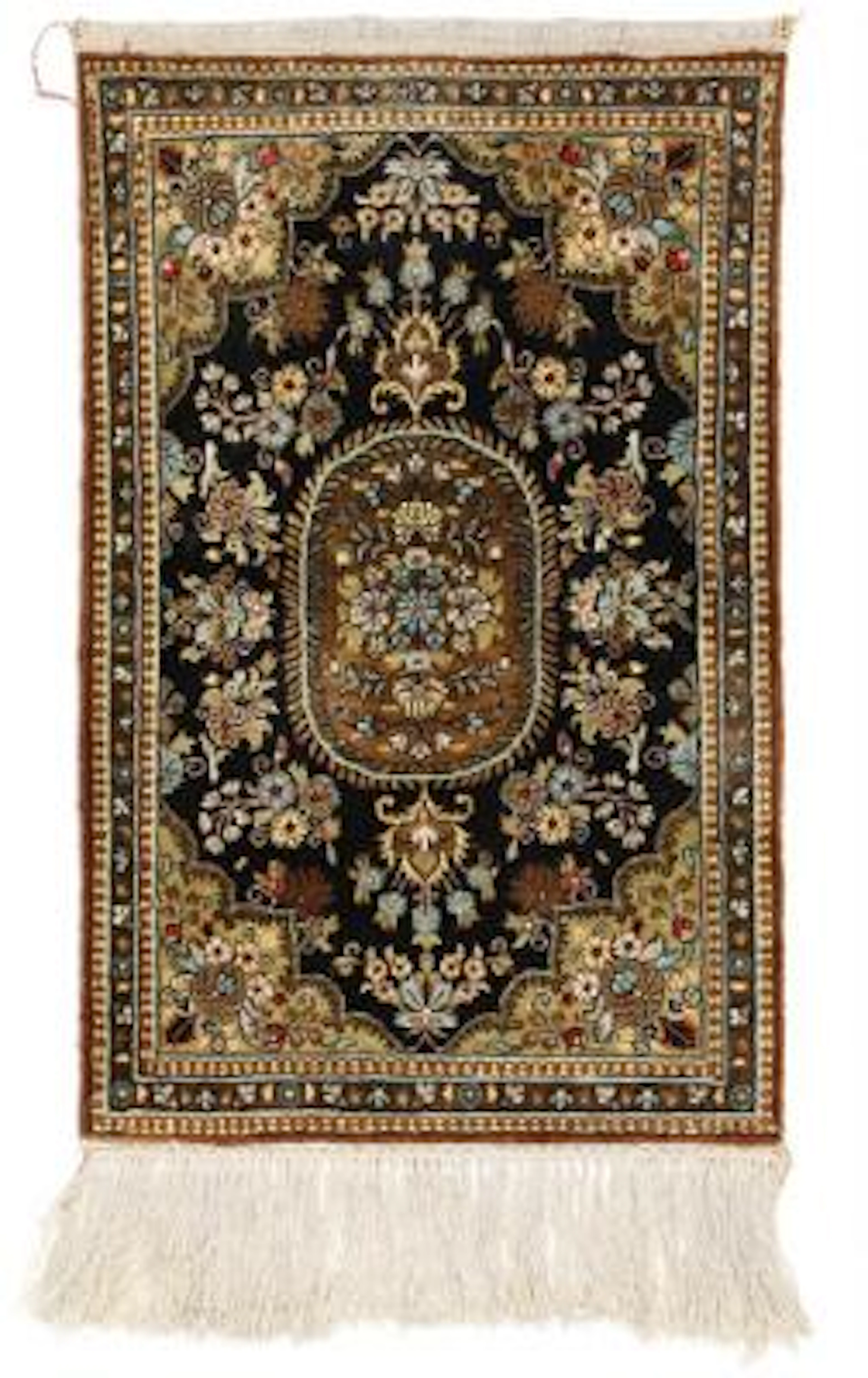 A Qum full silk rug, Persia. Medallion design. Late 20th century.