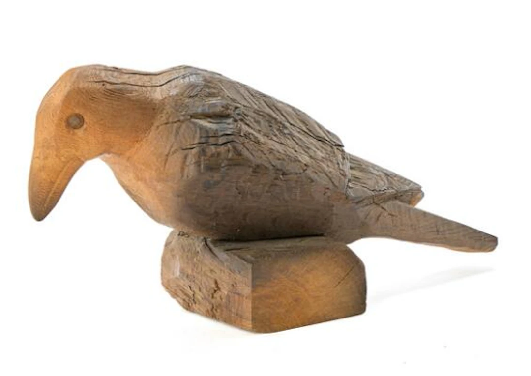 Erik Heide: Large sparrow. Signed E. Heide 1976. Carved bog oak. H.