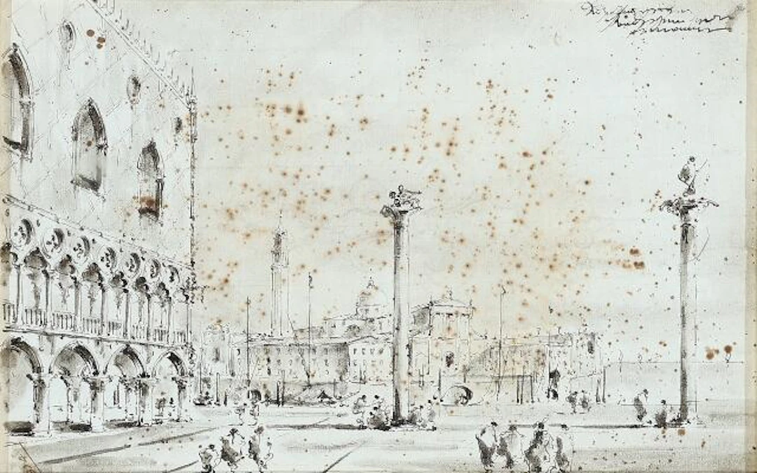 Francesco Guardi, after: View of Piazzetta San Marco. Unsigned. Inscribed.