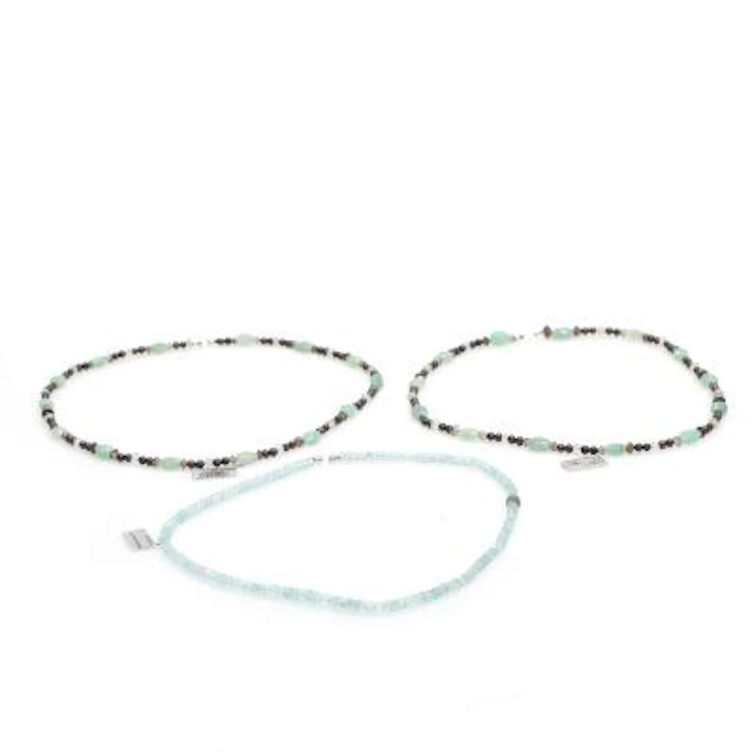 Ole Lynggaard: Three necklaces with faceted aquamarine, aventurine