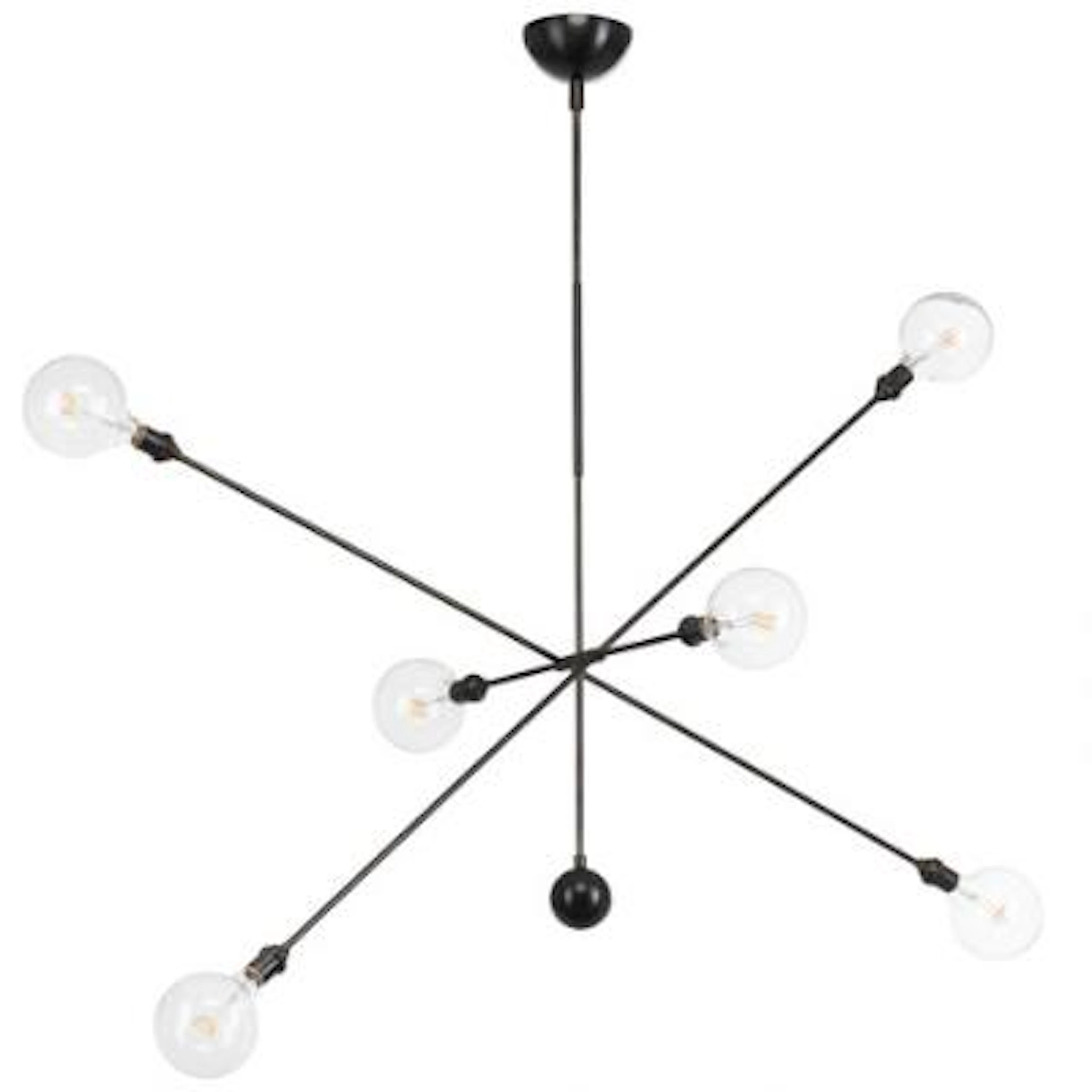 "Highwire pendant". Black patinated brass ceiling lamp with six sockets.