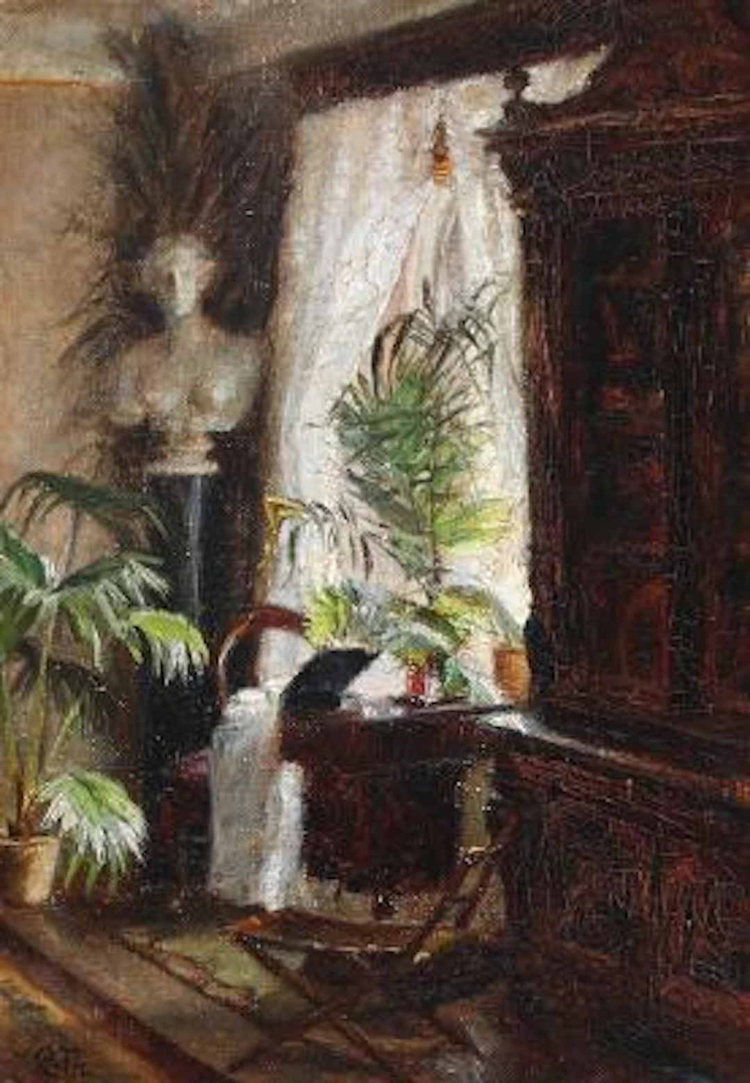 Carl Thomsen: Interior fram a living room. Signed C. Th. Oil on canvas.