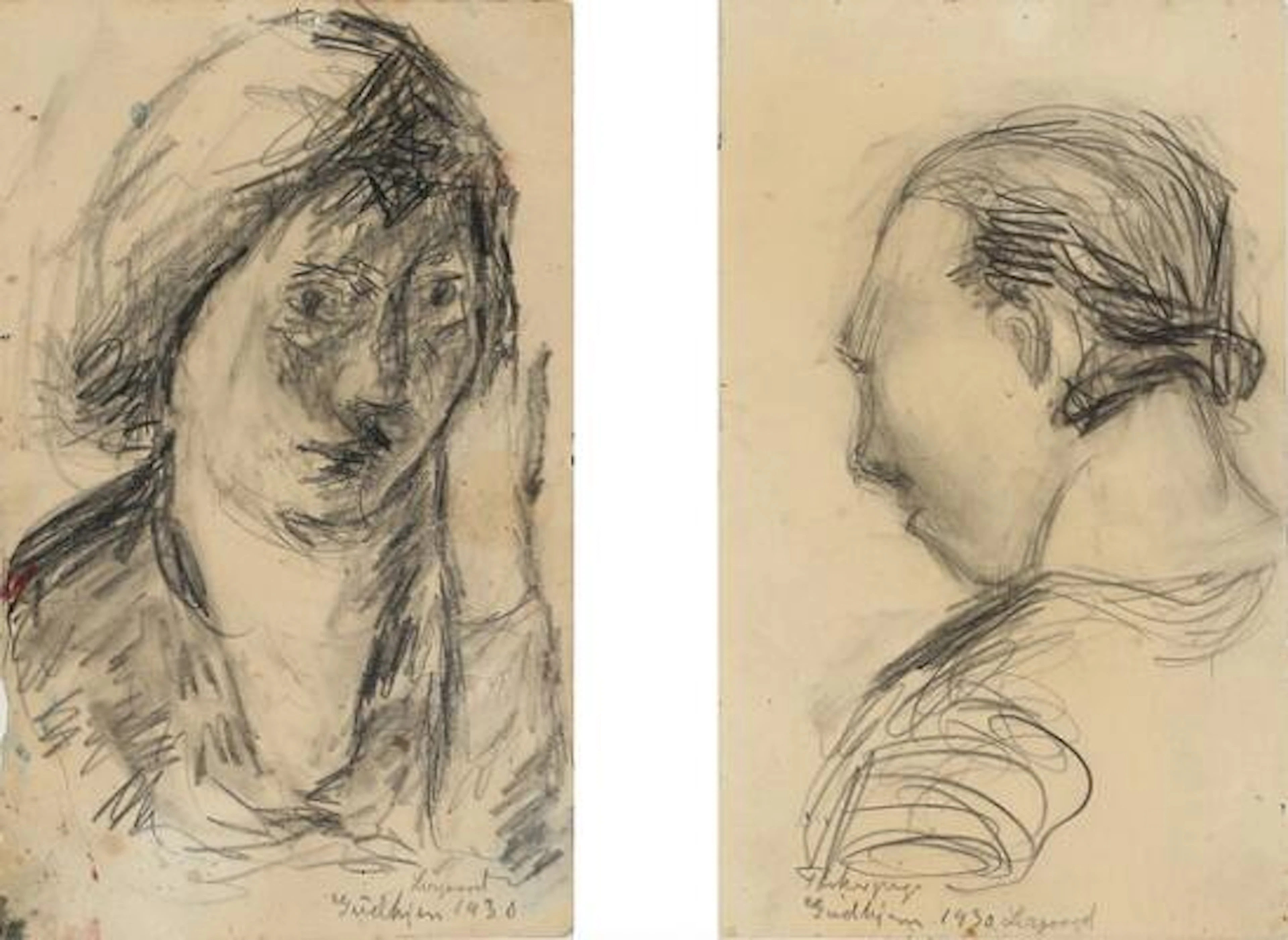 Niels Lergaard: Two figure studies, a study of a calf, and a book.