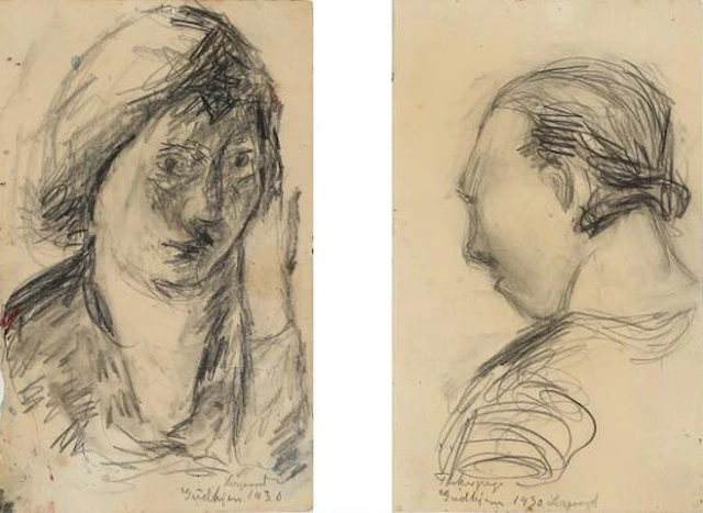 Niels Lergaard: Two figure studies, a study of a calf, and a book.