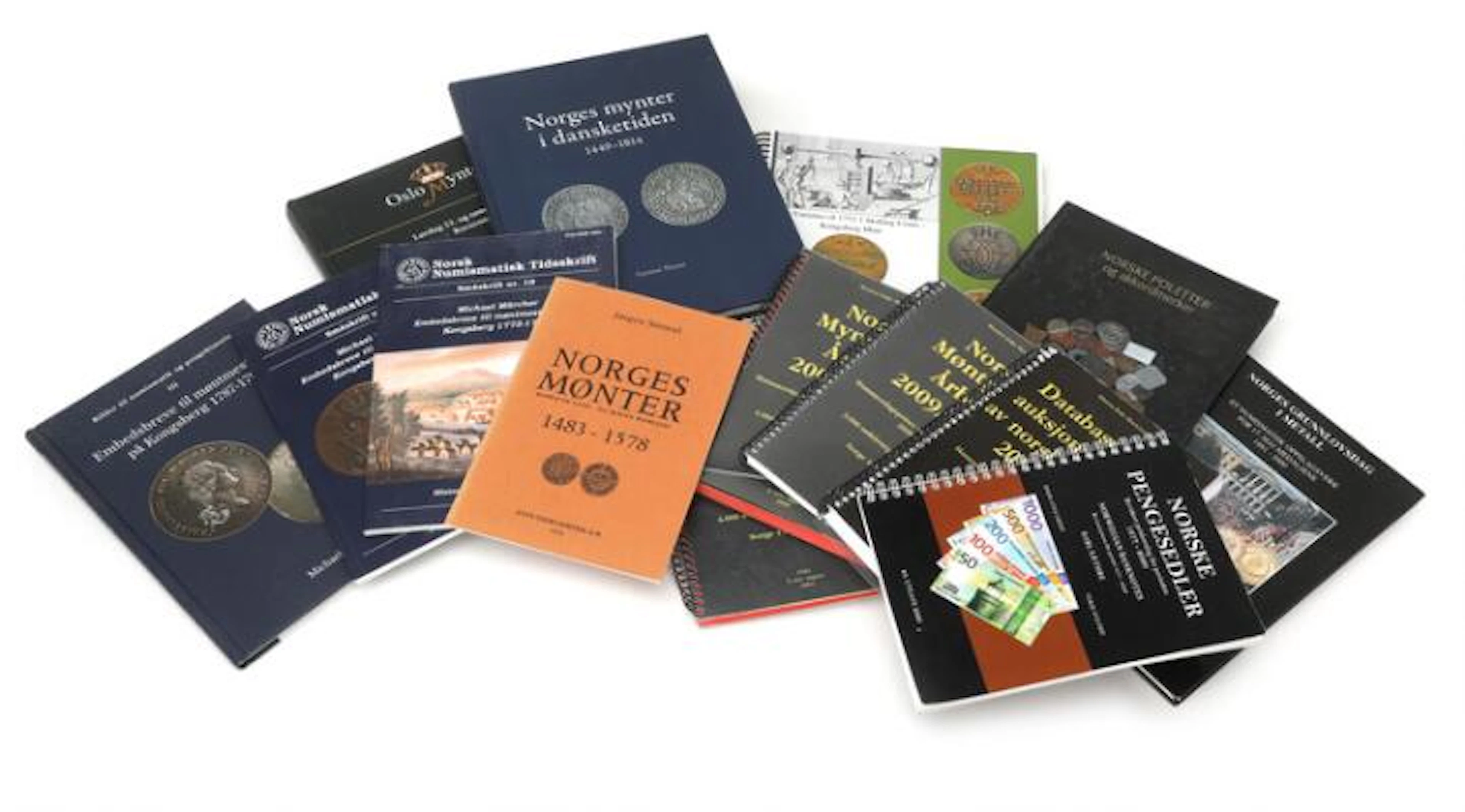 Collection of literature about Norwegian coins, in total 14 pcs –