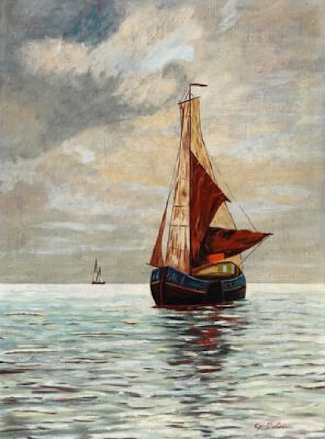 Unknown painter, 20th century: Marine with a pair of fishing cutters.