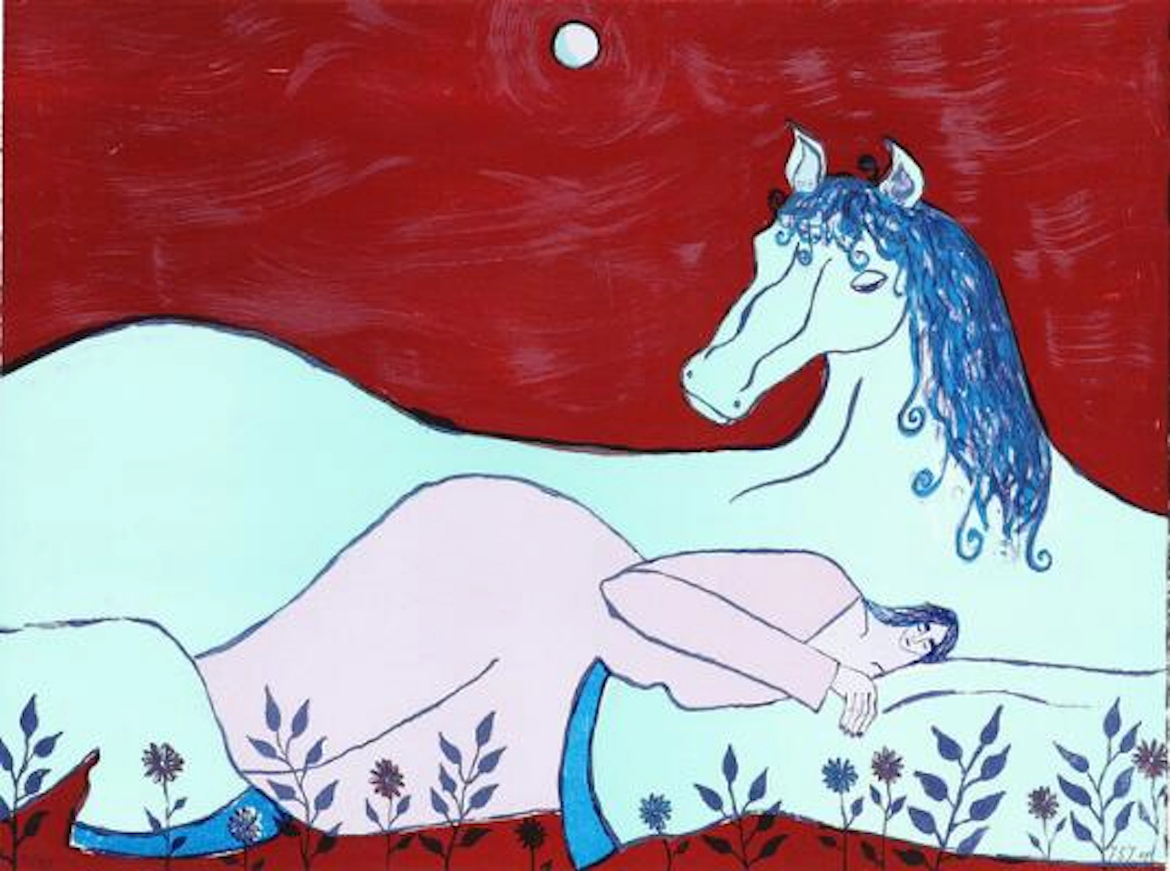 Ida Thorhauge: “The Watcher”. Signed IST 2, 9/90. Lithograph in colours.