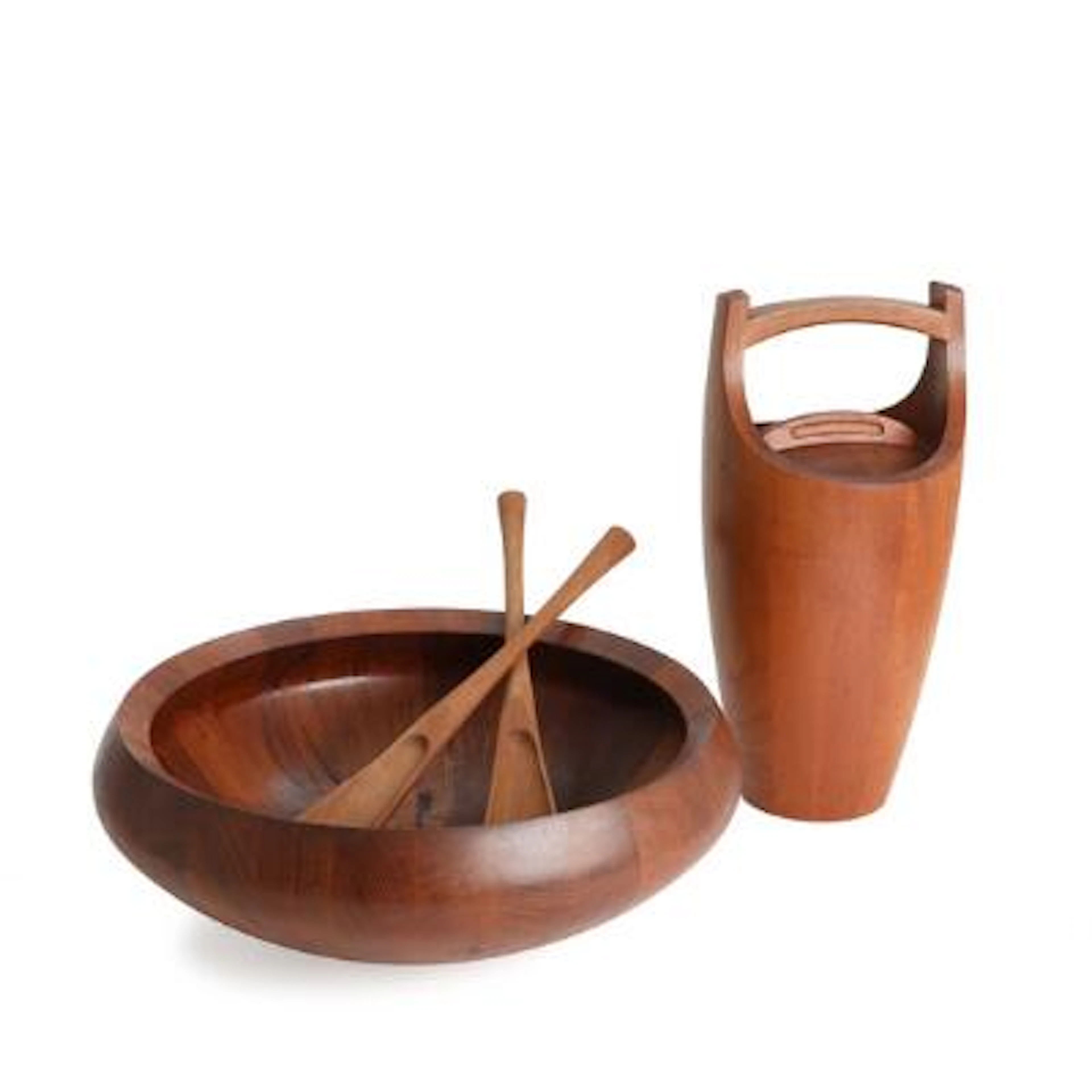Jens H. Quistgaard: "Staved Teak". A solid teak salad bowl and matching