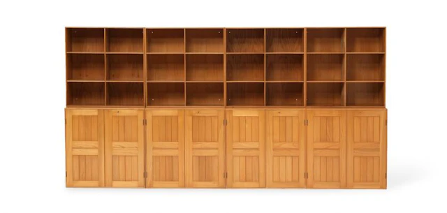 Mogens Koch: Solid elm wall unit. Comprising of four cabinets and