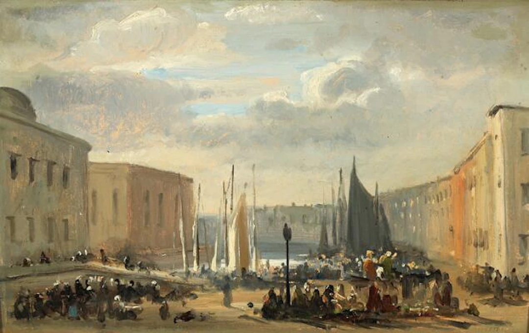 Peter Kornbeck: View from Gl. Strand. Signed Kornbeck. Oil on panel.