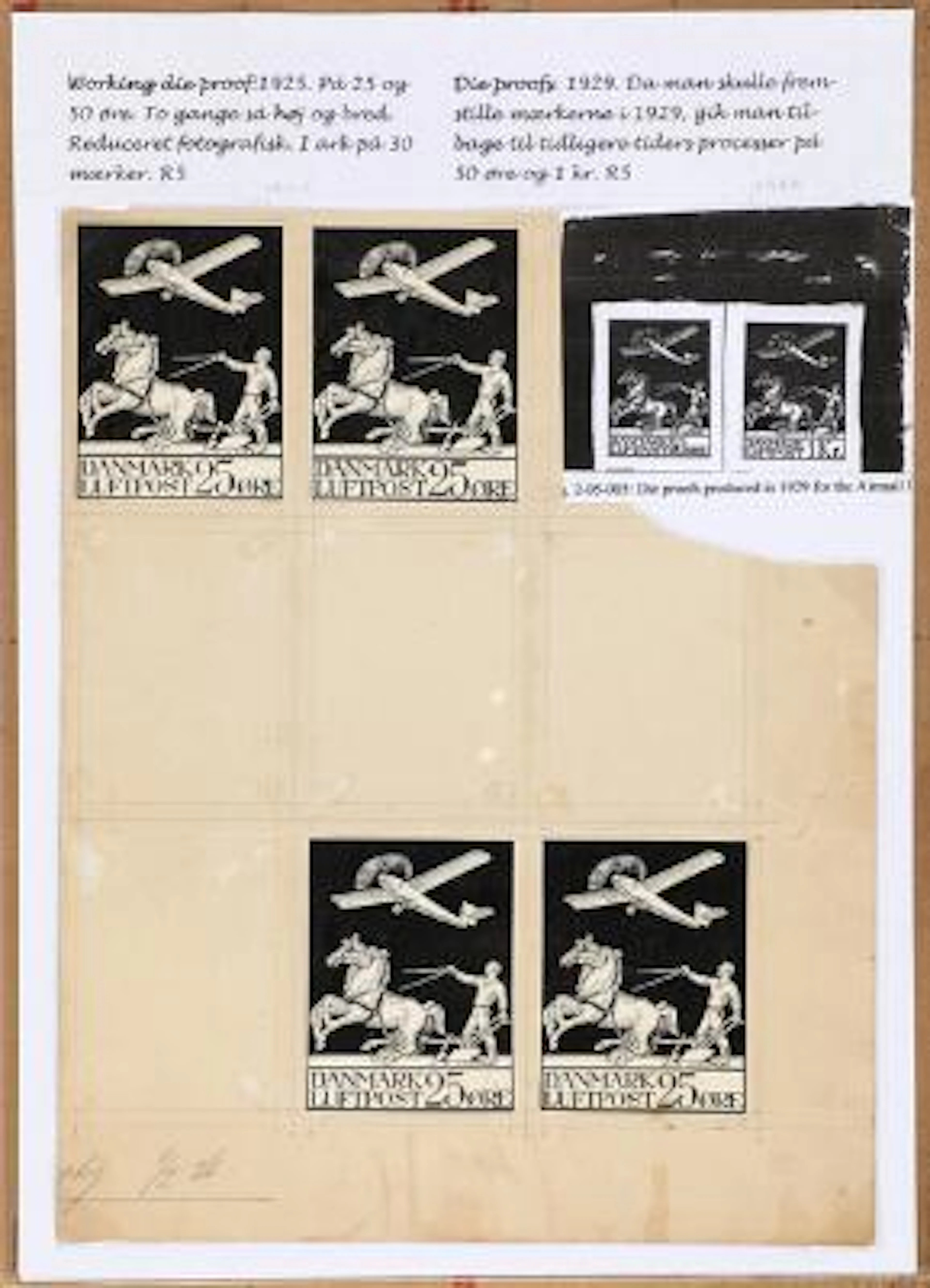1925. Airmail. PROOF (black print), 25 øre i a larger format. Totally