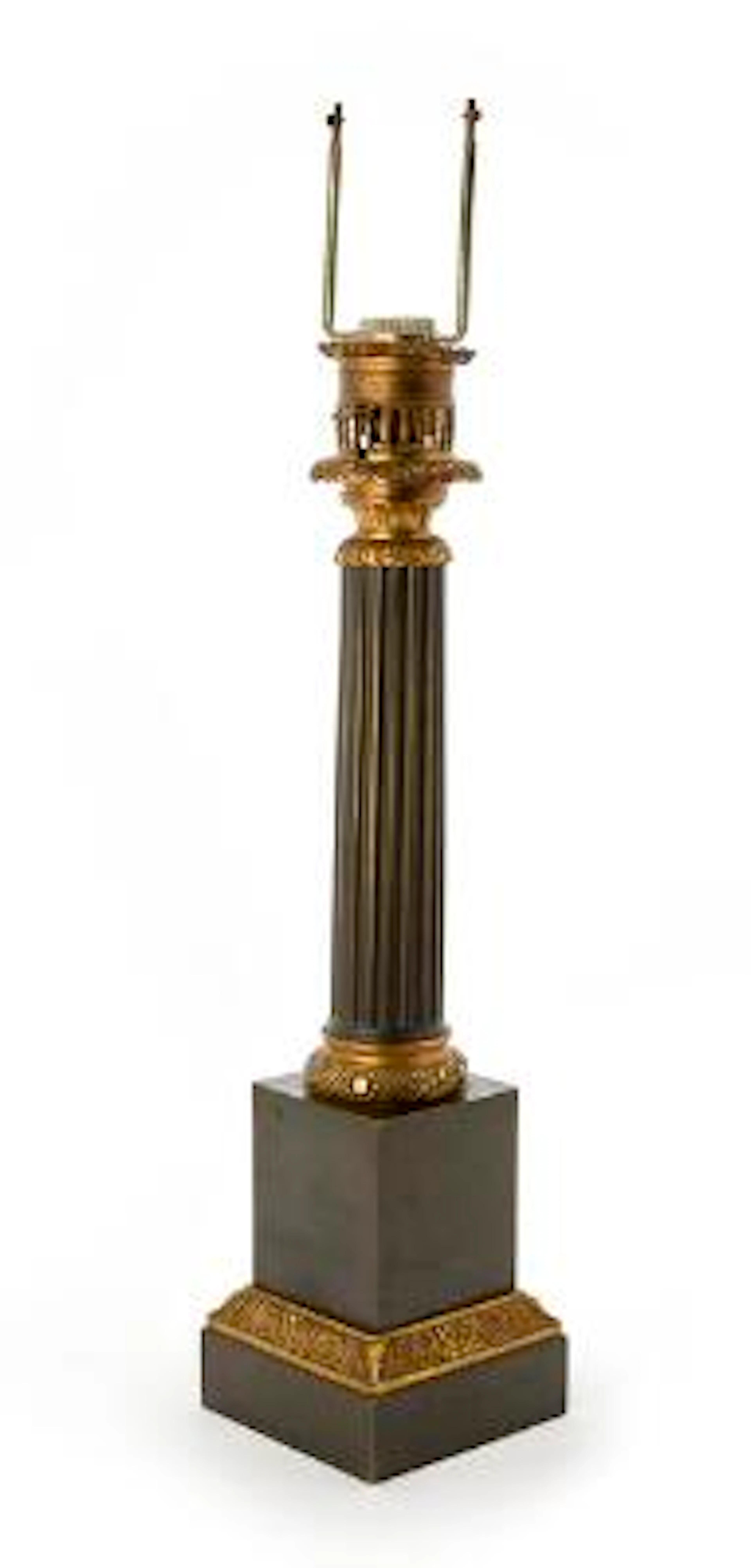 French Empire style lamp in patinated and gilded bronze. Late 19th