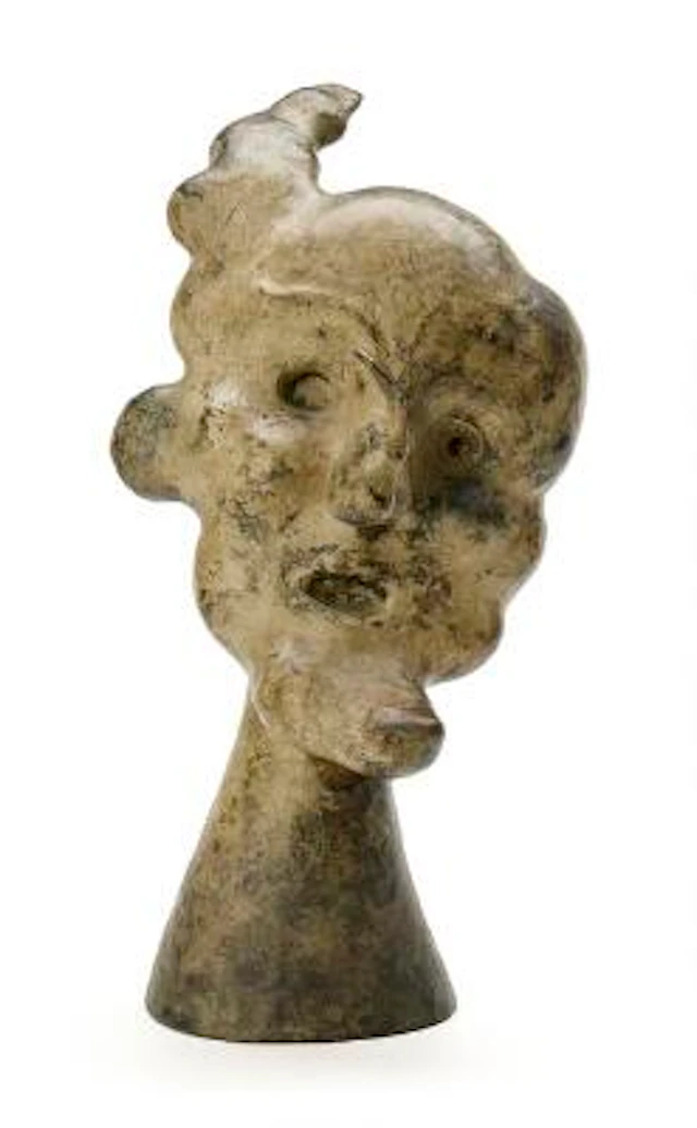 Poul Agger: Organic portrait. Unsigned. Partially green-patinated