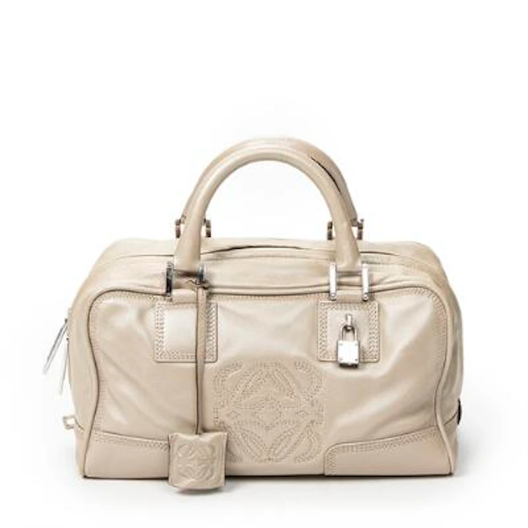 LOEWE: An "Amazona 28" bag in metallic beige leather with silver-tone