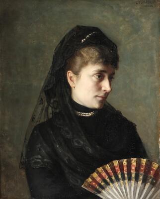 Ludovica Thornam: Portrait of a young woman from Naples. Signed and