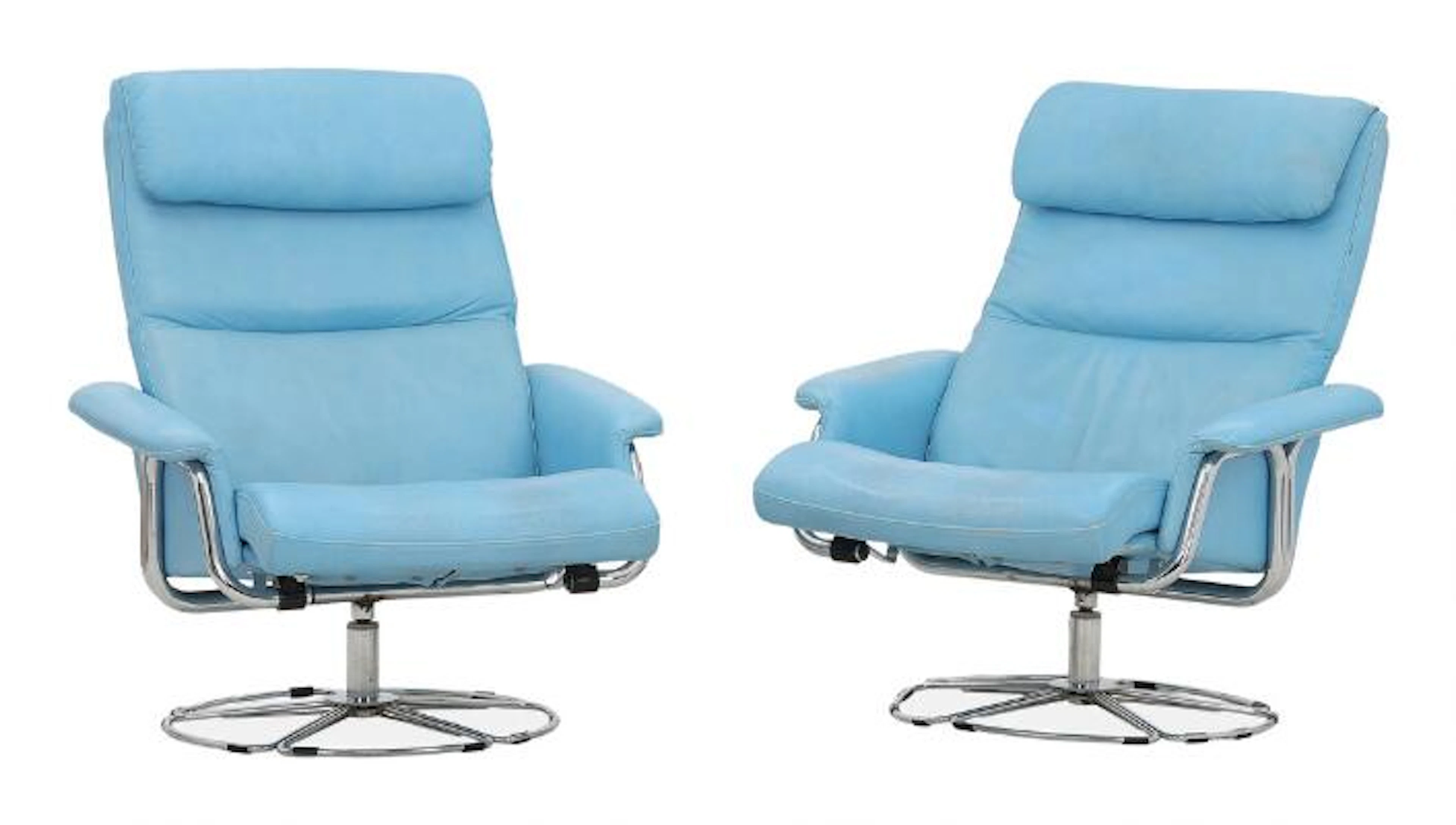Scandinavian furniture design: A pair of chromed steel easy chairs.
