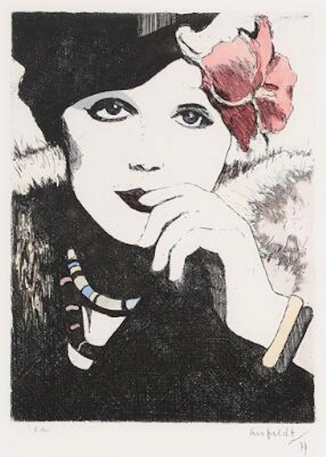Hans Henrik Lerfeldt: Woman. Signed Lerfeldt 77, ea. Etching in colours.