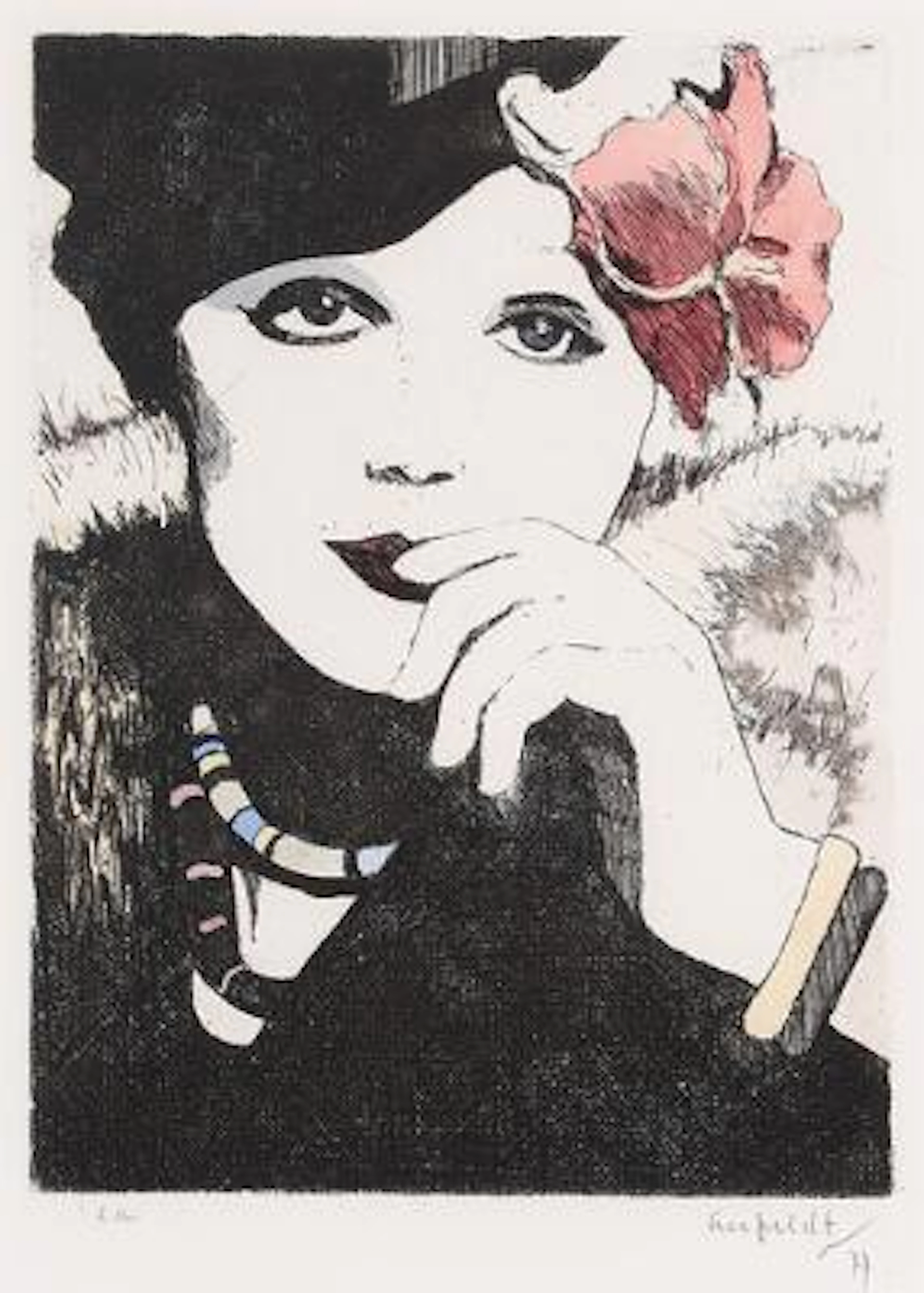 Hans Henrik Lerfeldt: Woman. Signed Lerfeldt 77, ea. Etching in colours.