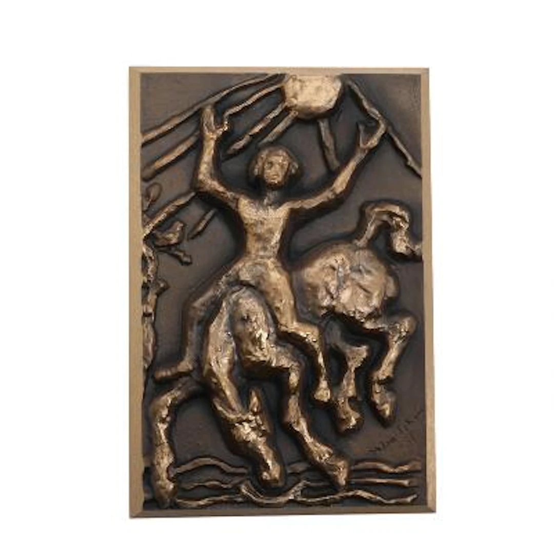 Helen Schou: "Soltilbederen". Signed Helen Schou - 81. Patinated bronze