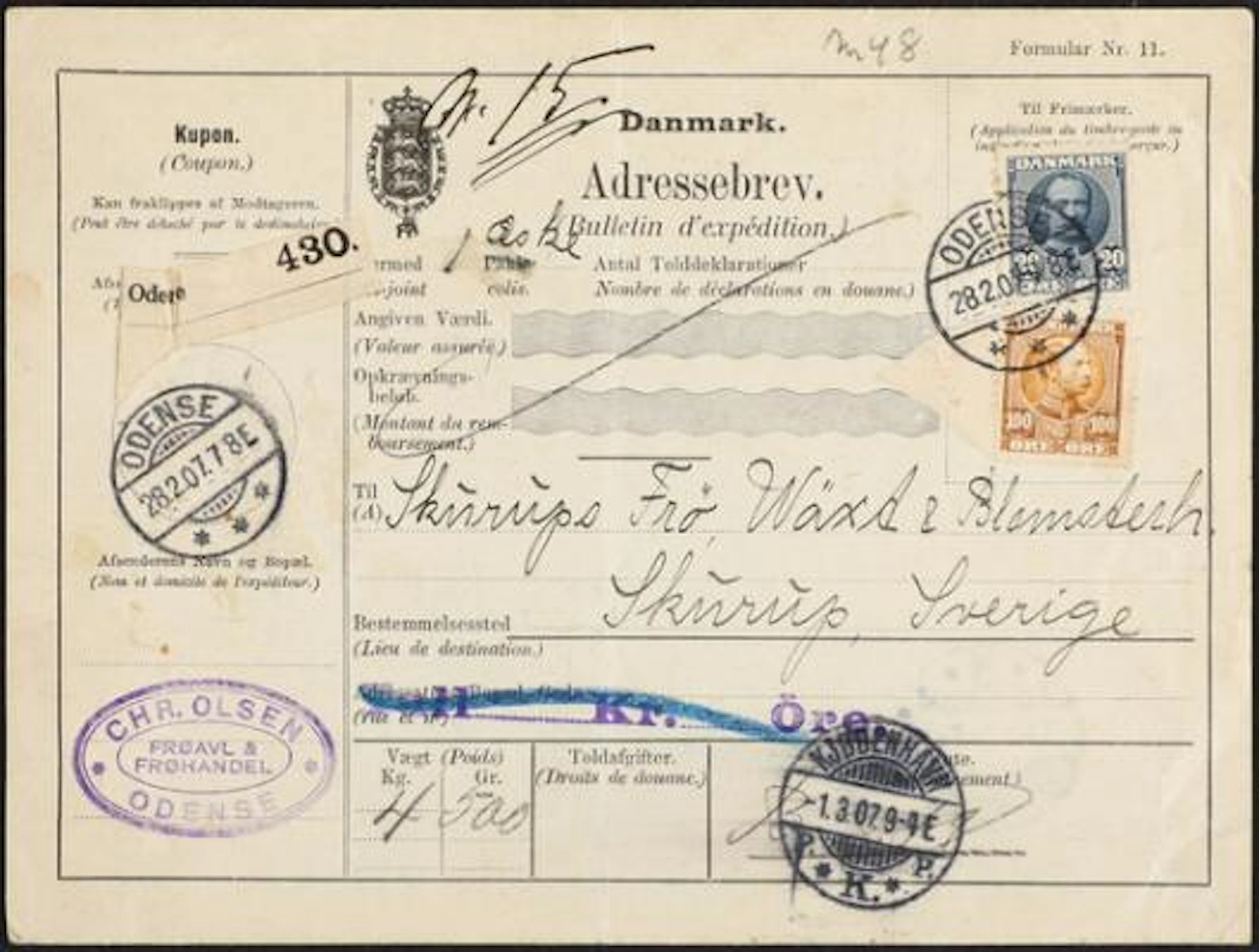 1905-1907. Christian IX. 100 Øre, yellow brown and Frederik VIII.